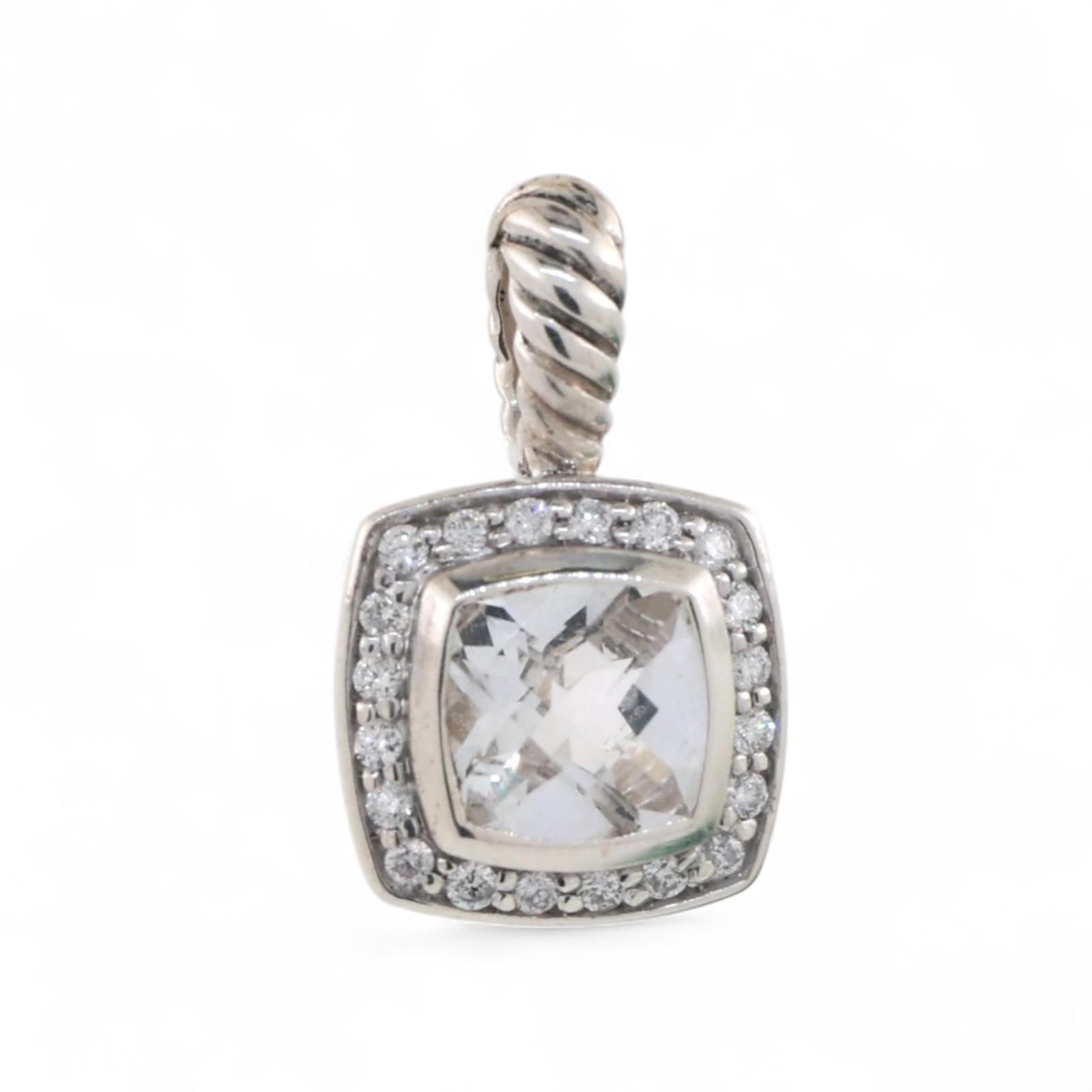 David Yurman Petite Albion Blue Topaz Diamond Halo Pendant Sterling Silver 0.75"