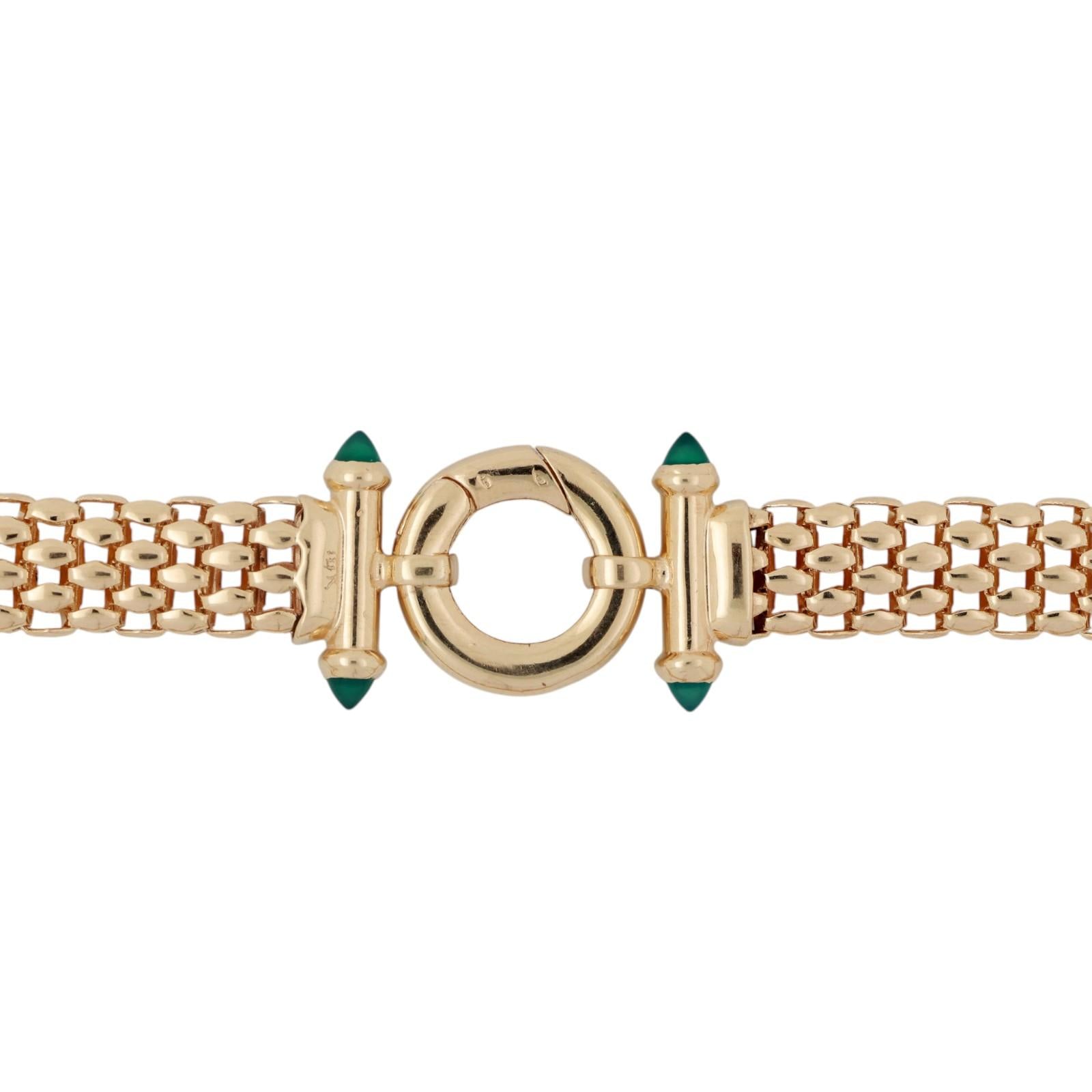14K Yellow Gold Panther Choker Necklace Green Onyx Cabochon Accent Gems 17.75"