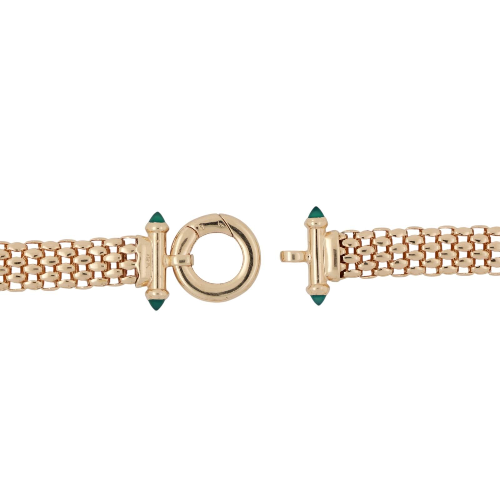 14K Yellow Gold Panther Choker Necklace Green Onyx Cabochon Accent Gems 17.75"