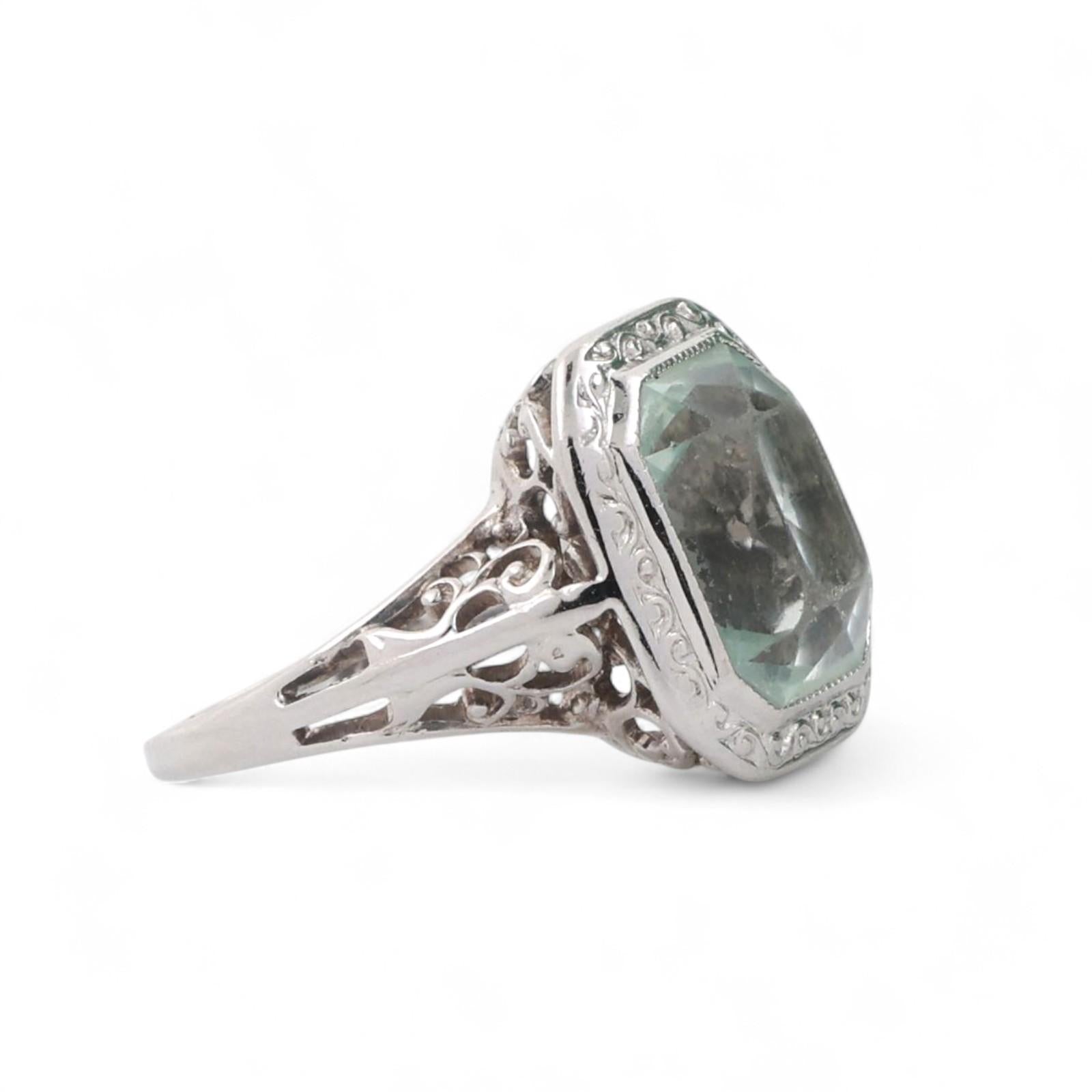 3.10 CT Solitaire Aquamarine Filigree Cocktail Ring 14K White Gold Size 4 Ladies