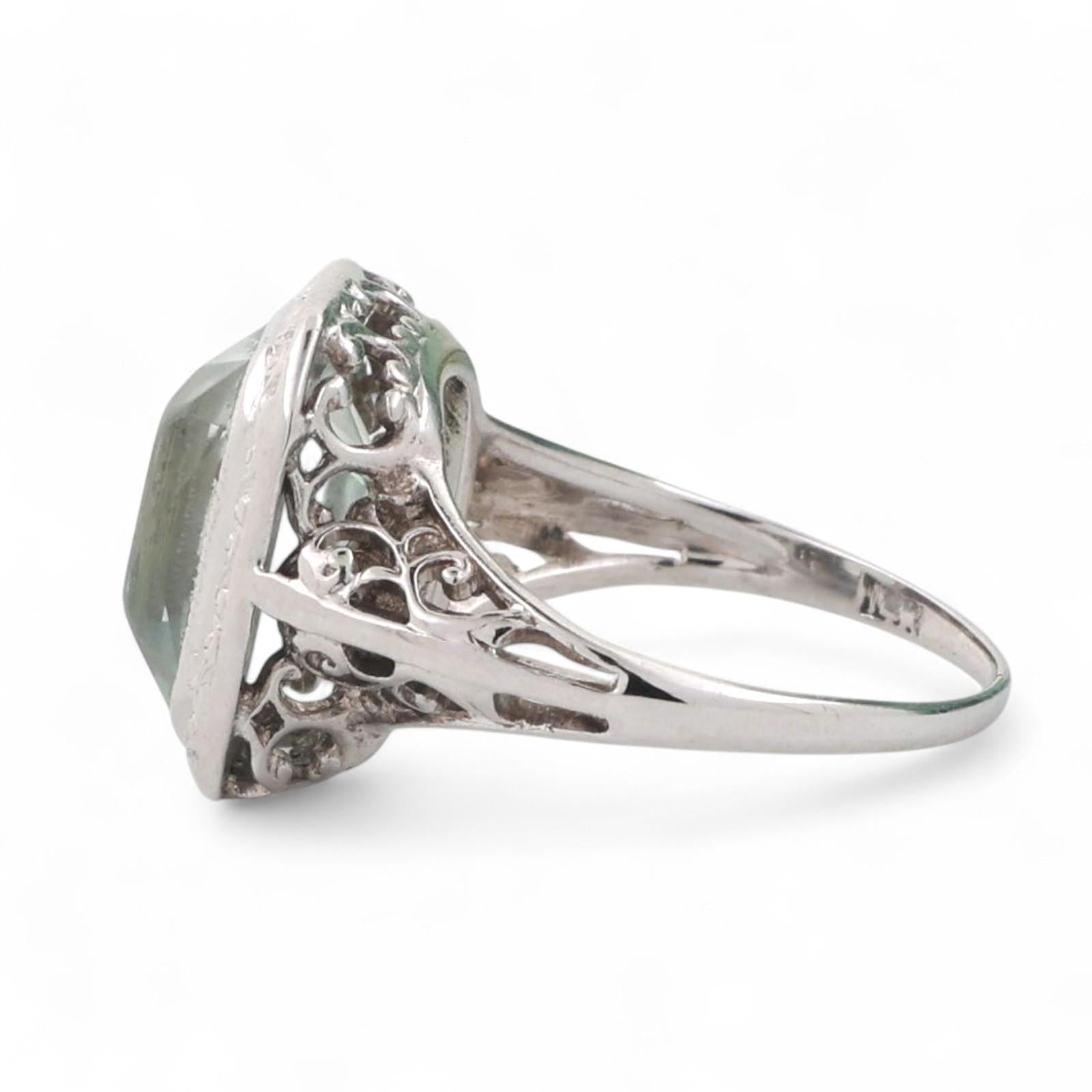 3.10 CT Solitaire Aquamarine Filigree Cocktail Ring 14K White Gold Size 4 Ladies