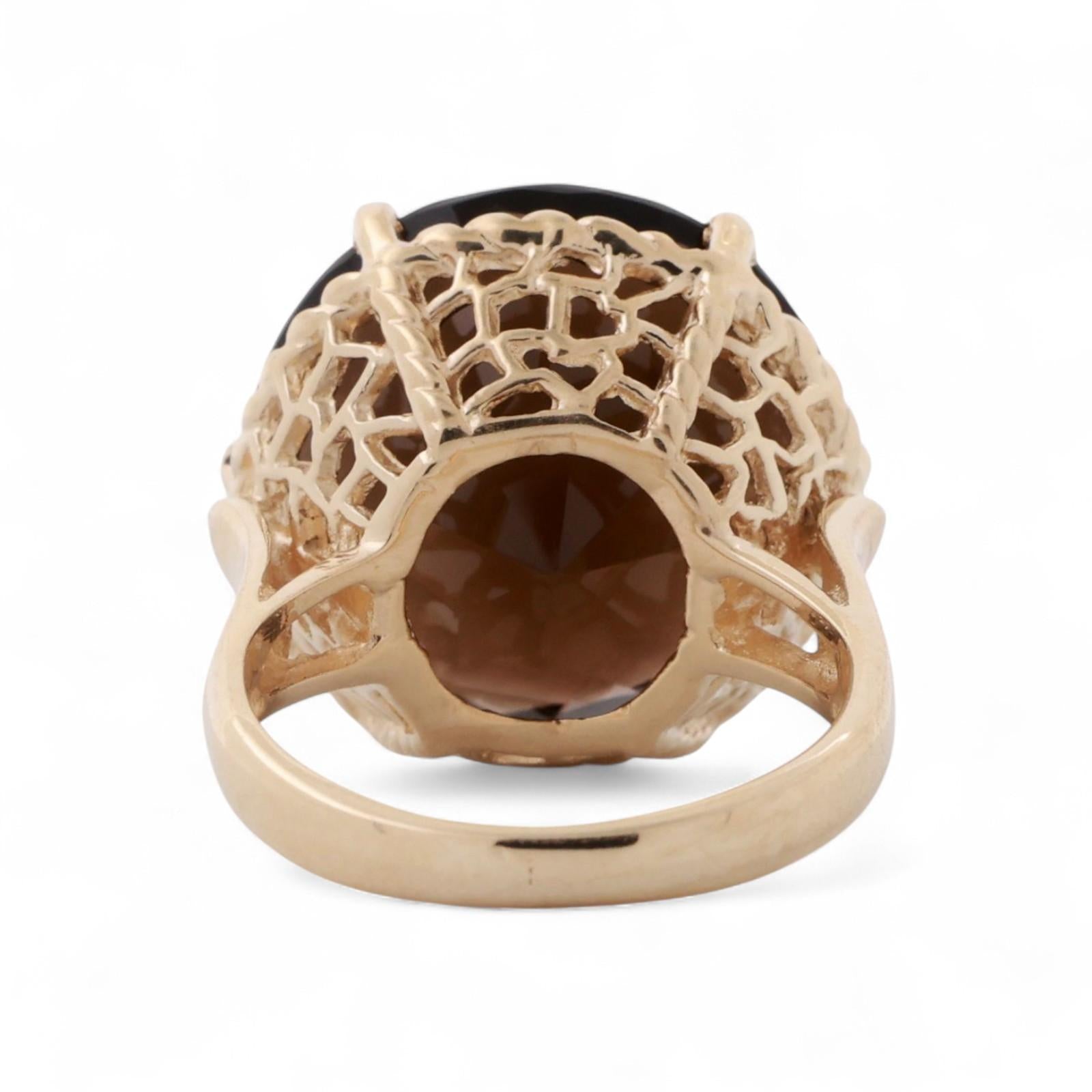 Smoky Quartz Solitaire Filigree Cocktail Ring 14.56 CT 14K Yellow Gold Size 4.75