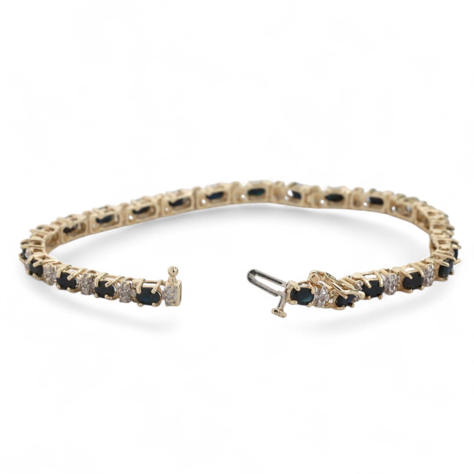Blue Sapphire Diamond Bracelet 10K Gold 4.85 CTW 7" Ladies Estate
