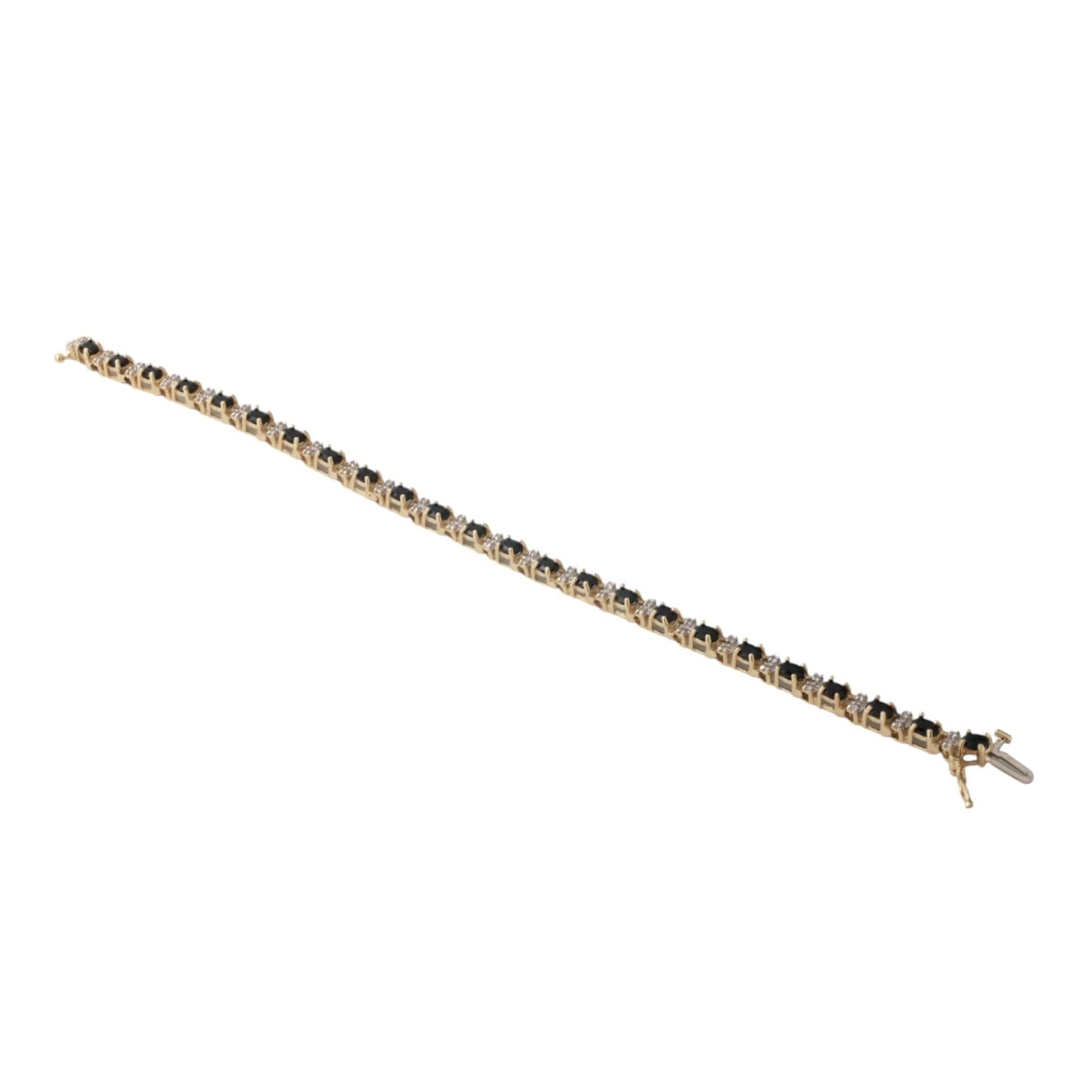 Blue Sapphire Diamond Bracelet 10K Gold 4.85 CTW 7" Ladies Estate