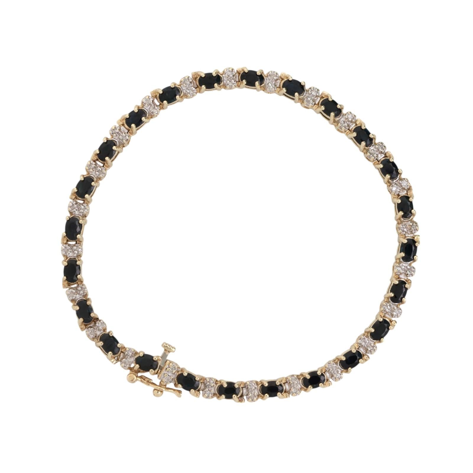 Blue Sapphire Diamond Bracelet 10K Gold 4.85 CTW 7" Ladies Estate