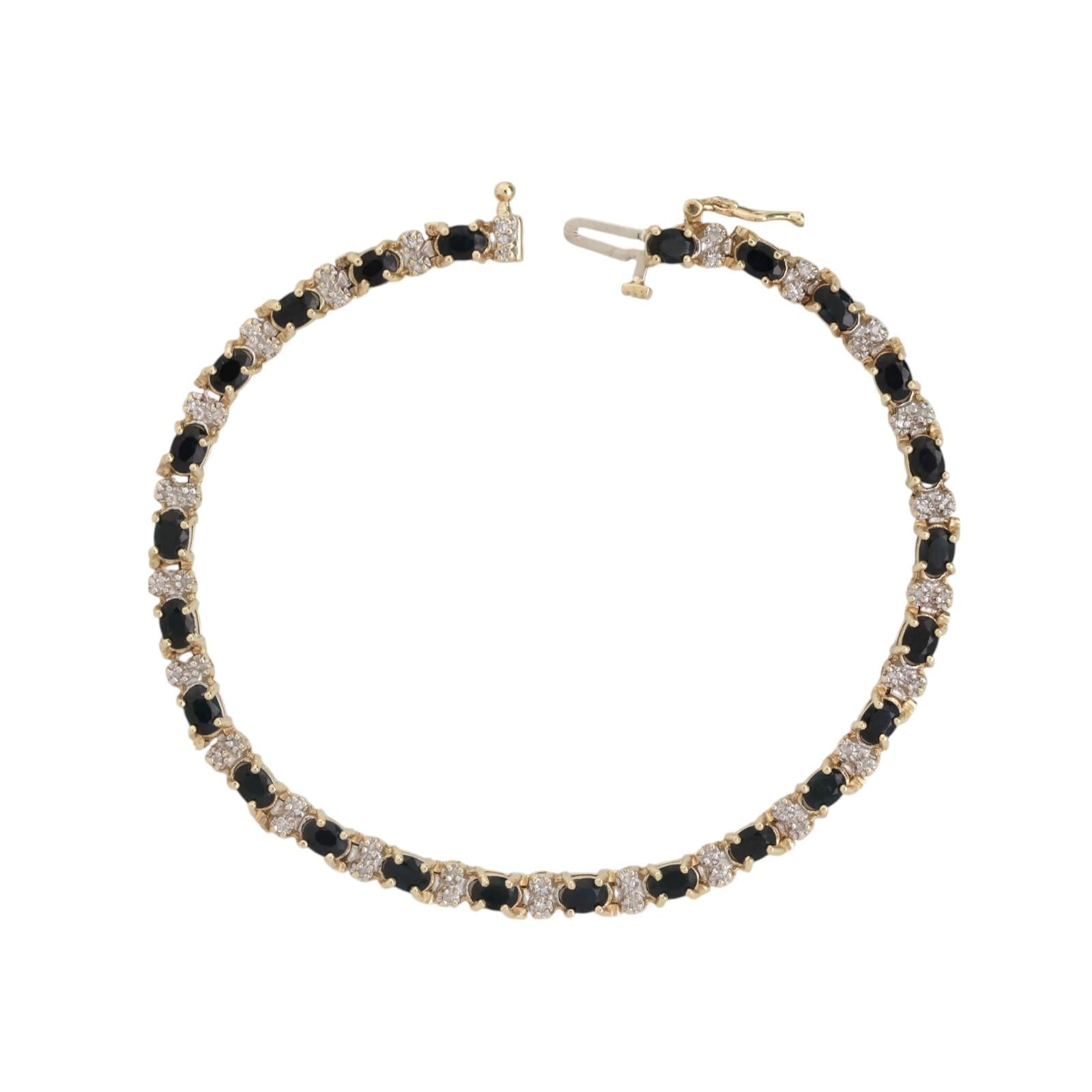 Blue Sapphire Diamond Bracelet 10K Gold 4.85 CTW 7" Ladies Estate