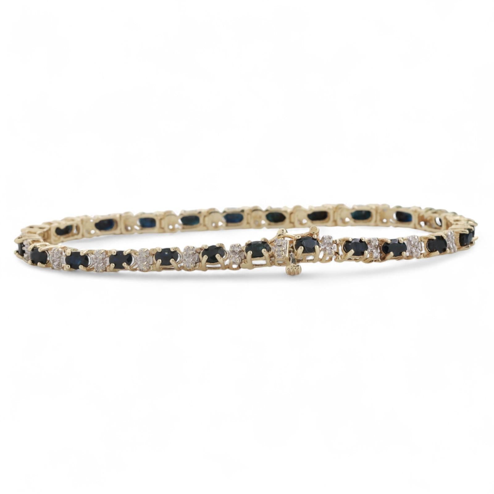 Blue Sapphire Diamond Bracelet 10K Gold 4.85 CTW 7" Ladies Estate