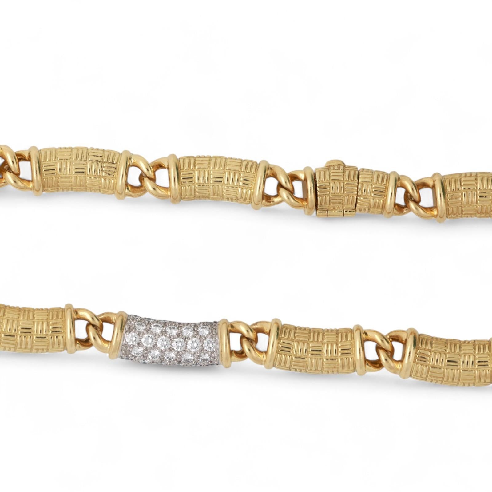 Estate Bar Link Diamond Choker Necklace 18K Y/ Gold Platinum 1.50 TW 15.5"