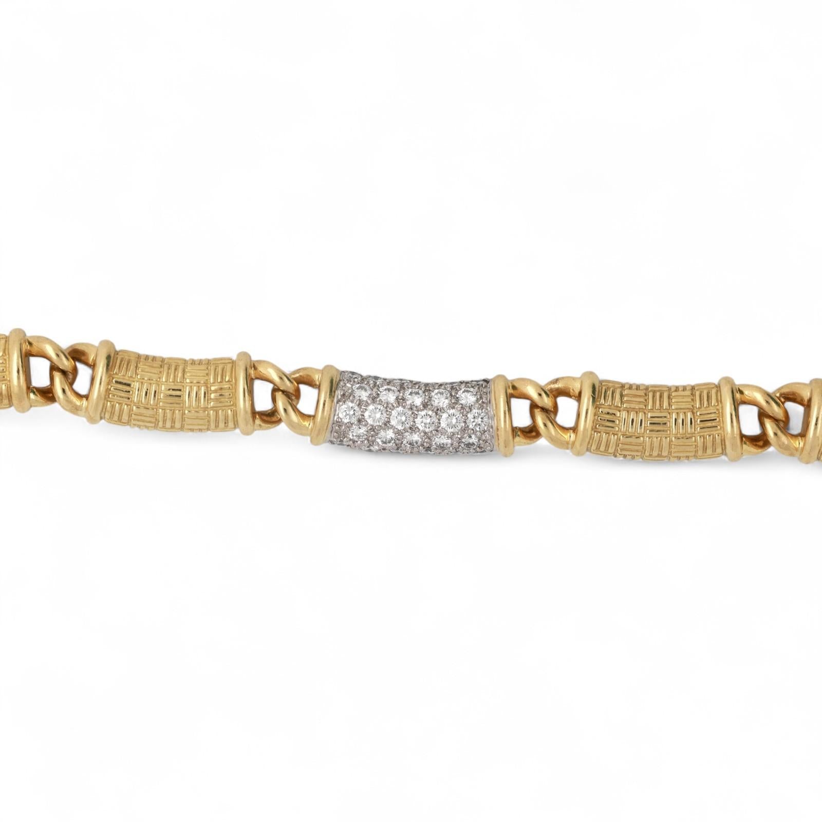 Estate Bar Link Diamond Choker Necklace 18K Y/ Gold Platinum 1.50 TW 15.5"