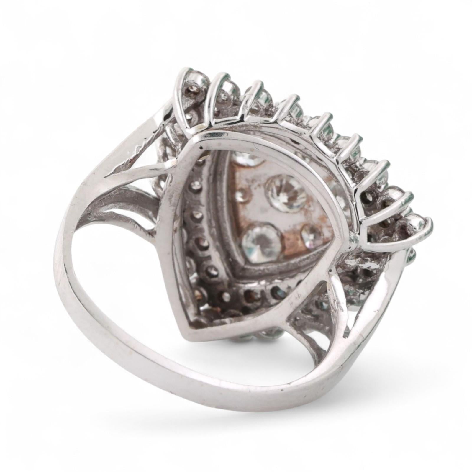 Triangle Cluster Diamond Halo Cocktail Ring 14K White Gold 2.65 TW Size 8 Estate