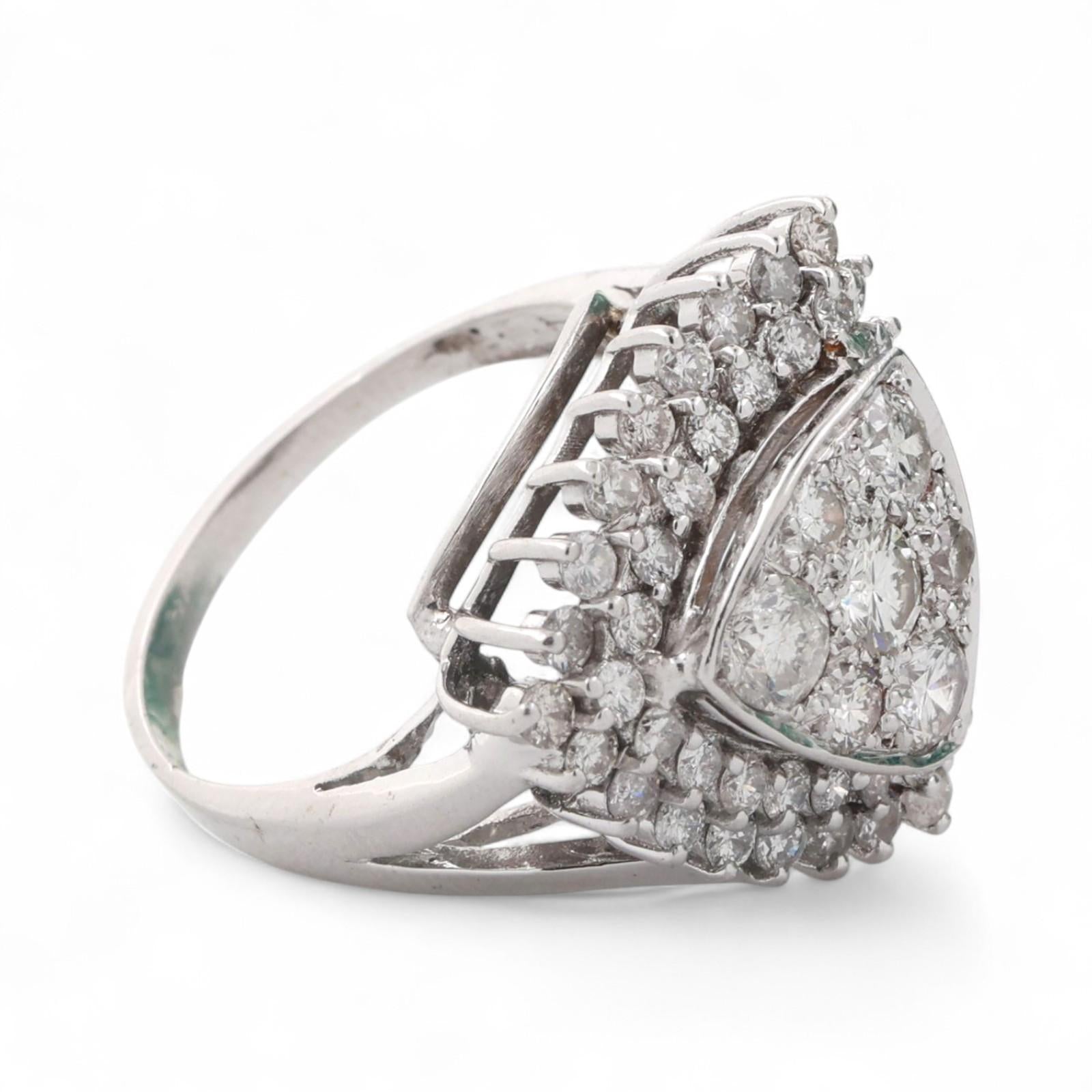 Triangle Cluster Diamond Halo Cocktail Ring 14K White Gold 2.65 TW Size 8 Estate