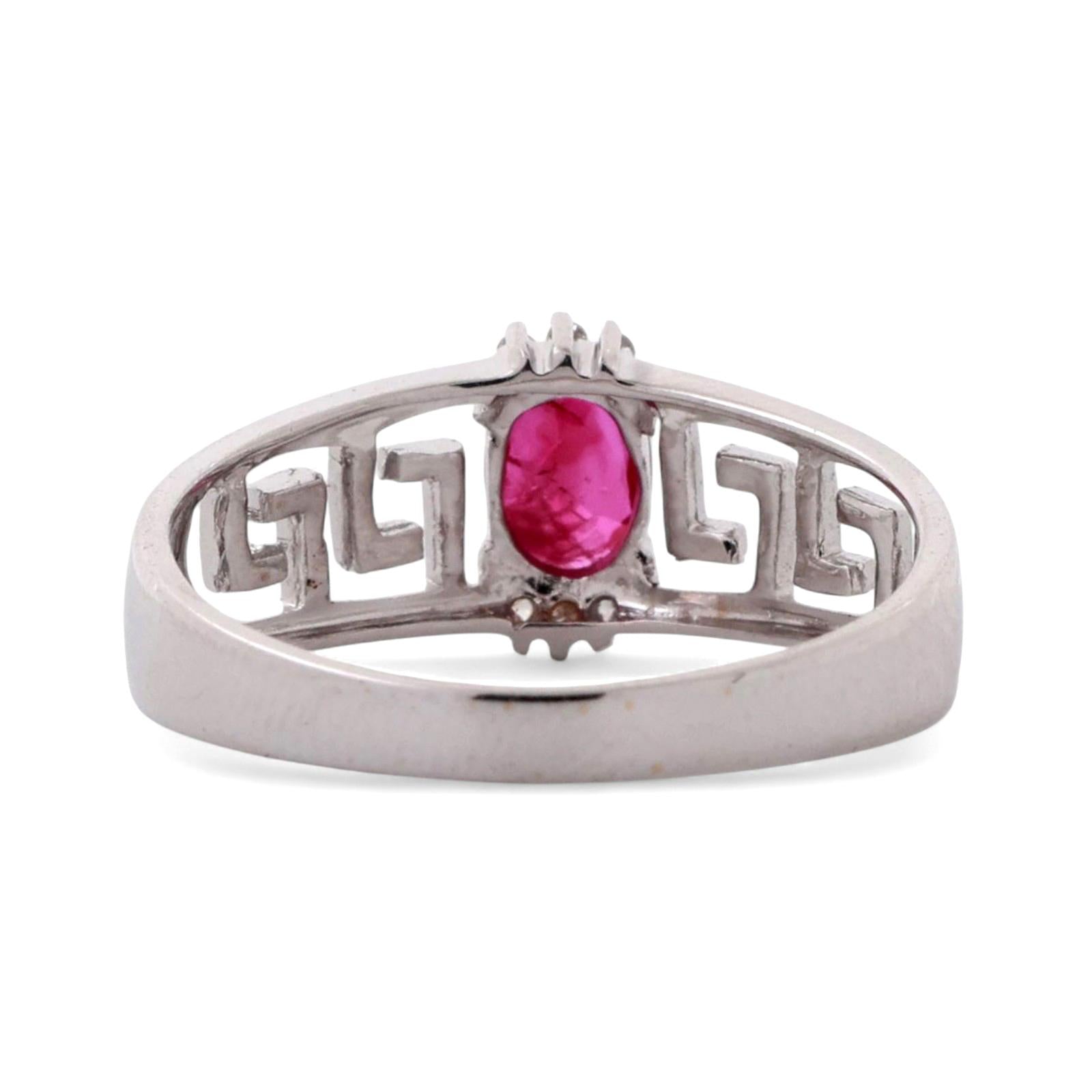 Ruby Diamond Ring 14K White Gold Greek Key Design 0.62 CTW Size 7.25 Estate