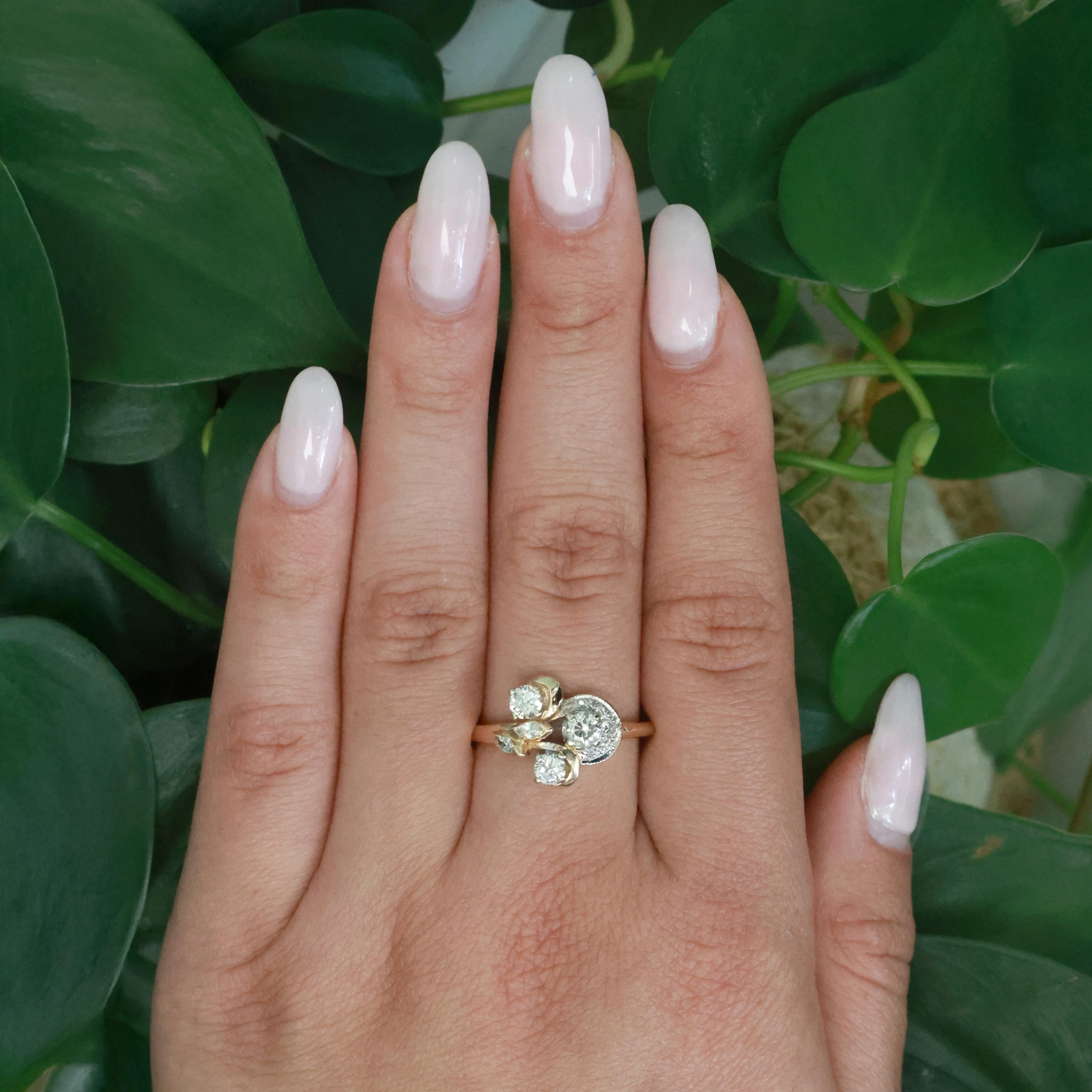 Vintage Diamond Statement Ring 0.80 TW Round Marquise Diamonds 14K Gold Size 10
