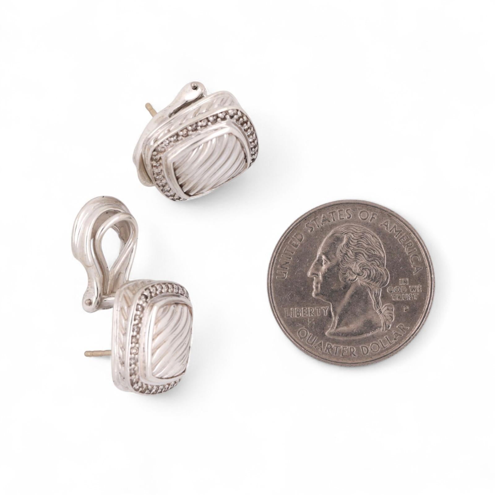 David Yurman Albion Sculpted Diamond Earrings 0.40 TW Sterling Silver 0.64"