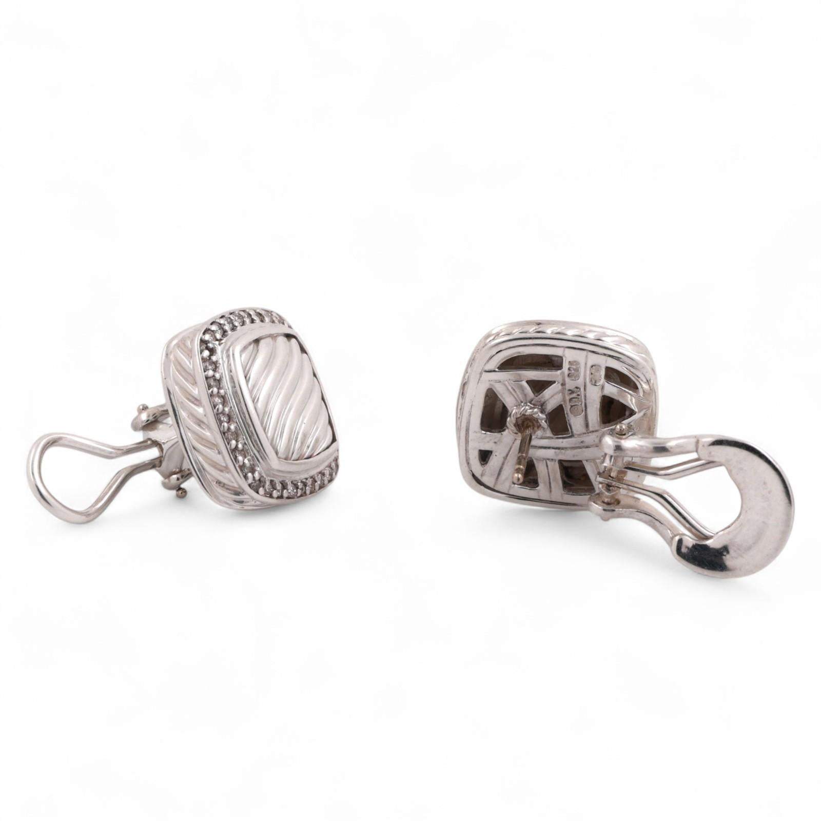David Yurman Albion Sculpted Diamond Earrings 0.40 TW Sterling Silver 0.64"