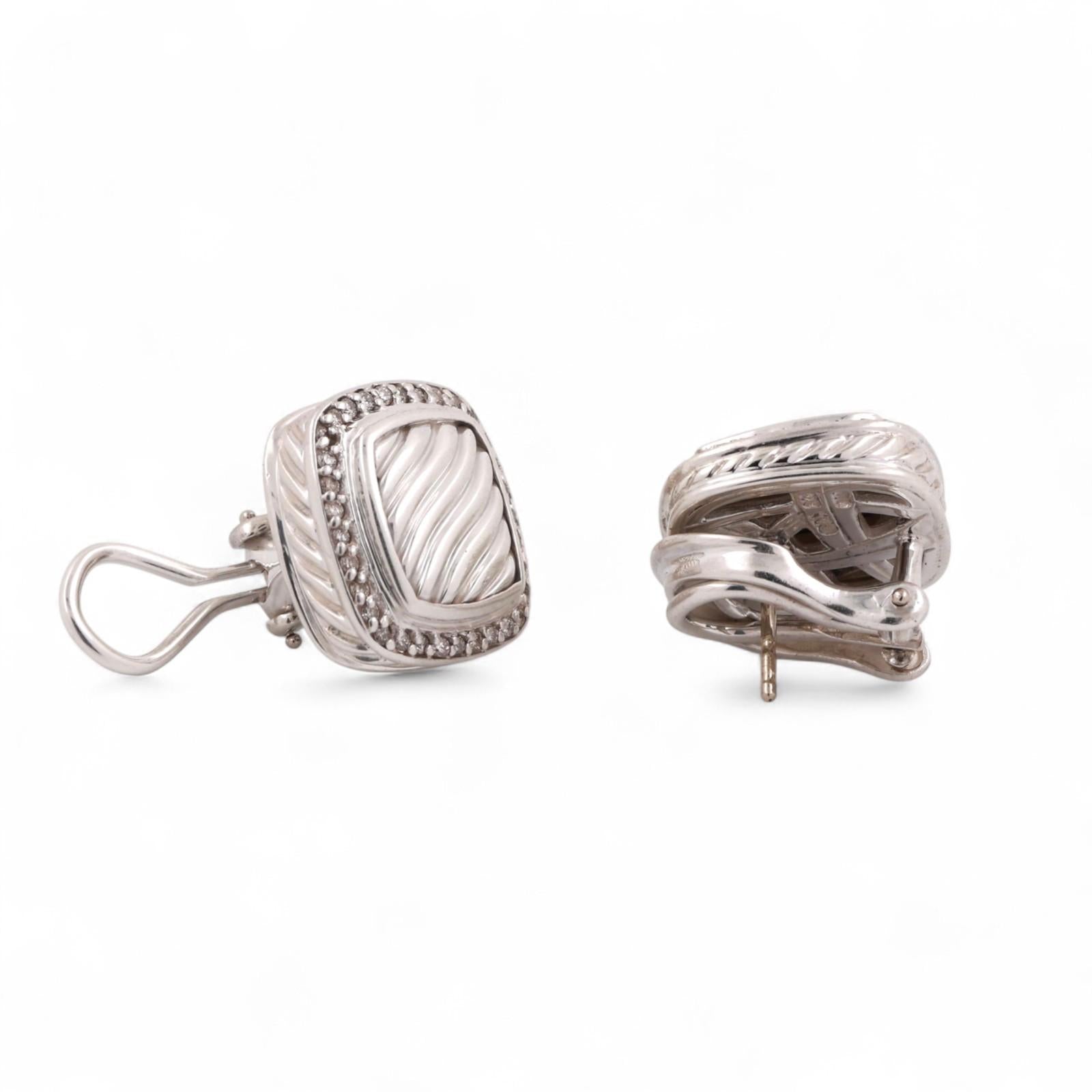 David Yurman Albion Sculpted Diamond Earrings 0.40 TW Sterling Silver 0.64"