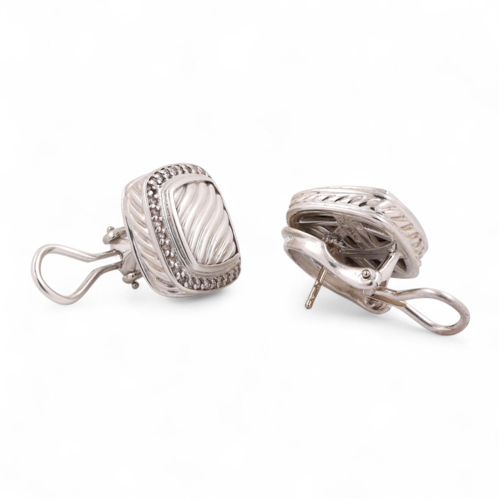 David Yurman Albion Sculpted Diamond Earrings 0.40 TW Sterling Silver 0.64"