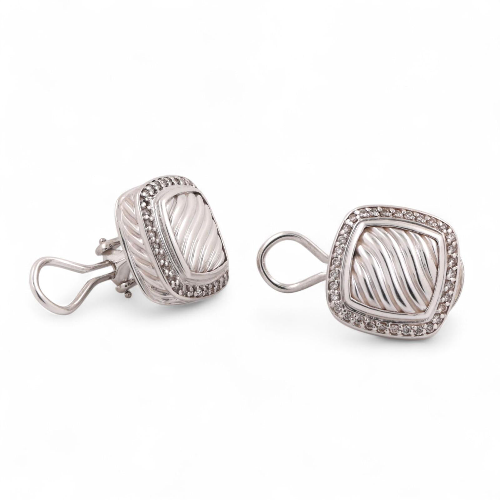 David Yurman Albion Sculpted Diamond Earrings 0.40 TW Sterling Silver 0.64"