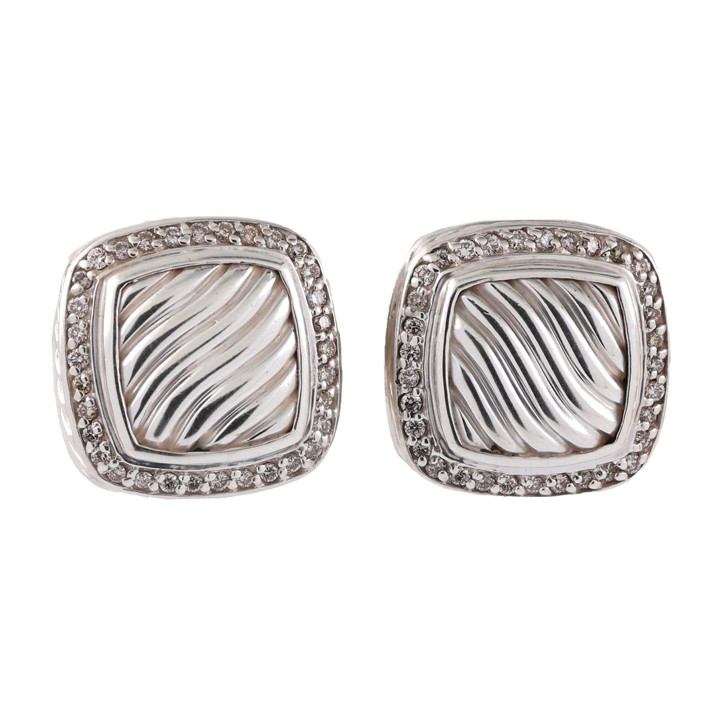 David Yurman Albion Sculpted Diamond Earrings 0.40 TW Sterling Silver 0.64"
