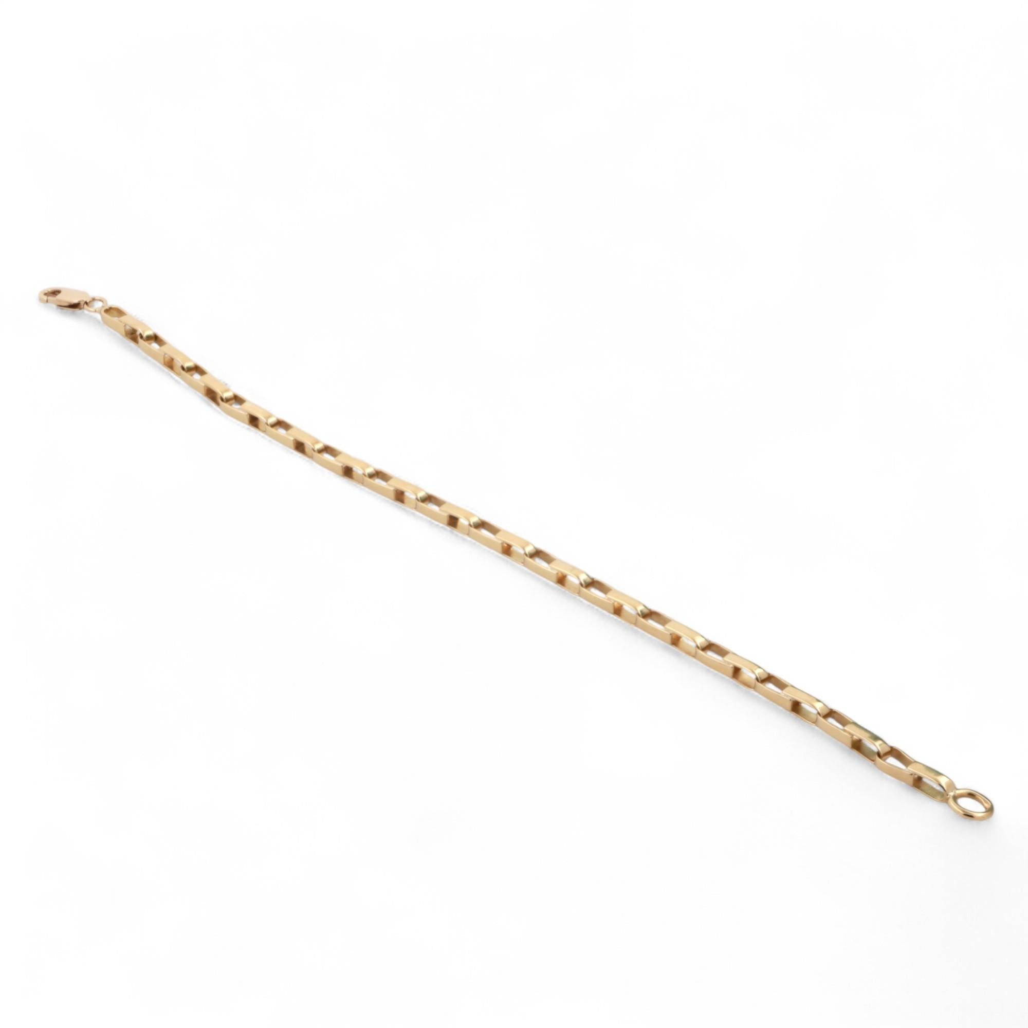 Fancy Rectangular Chain Link Bracelet 18K Yellow Gold 8.5" Unisex Estate