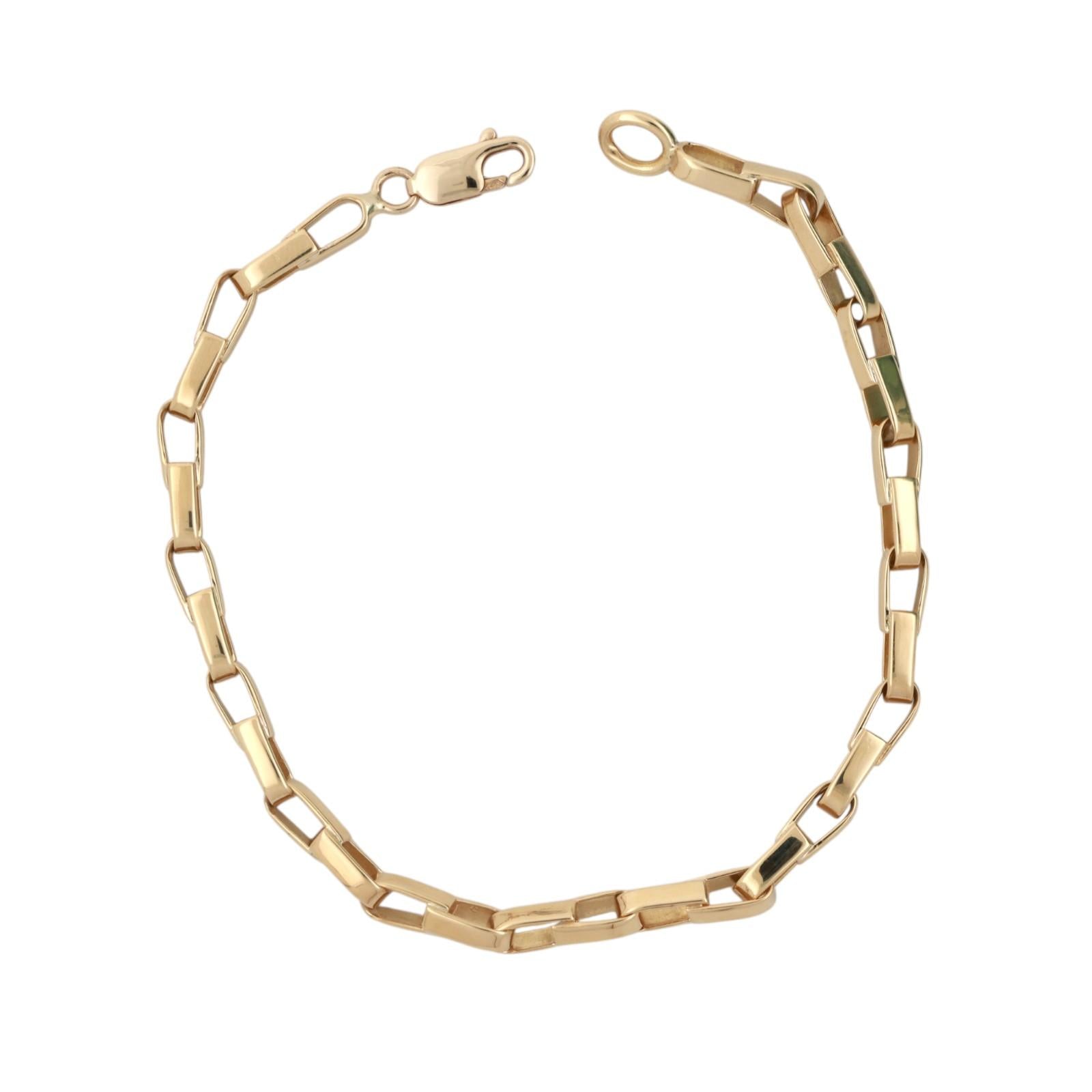 Fancy Rectangular Chain Link Bracelet 18K Yellow Gold 8.5" Unisex Estate