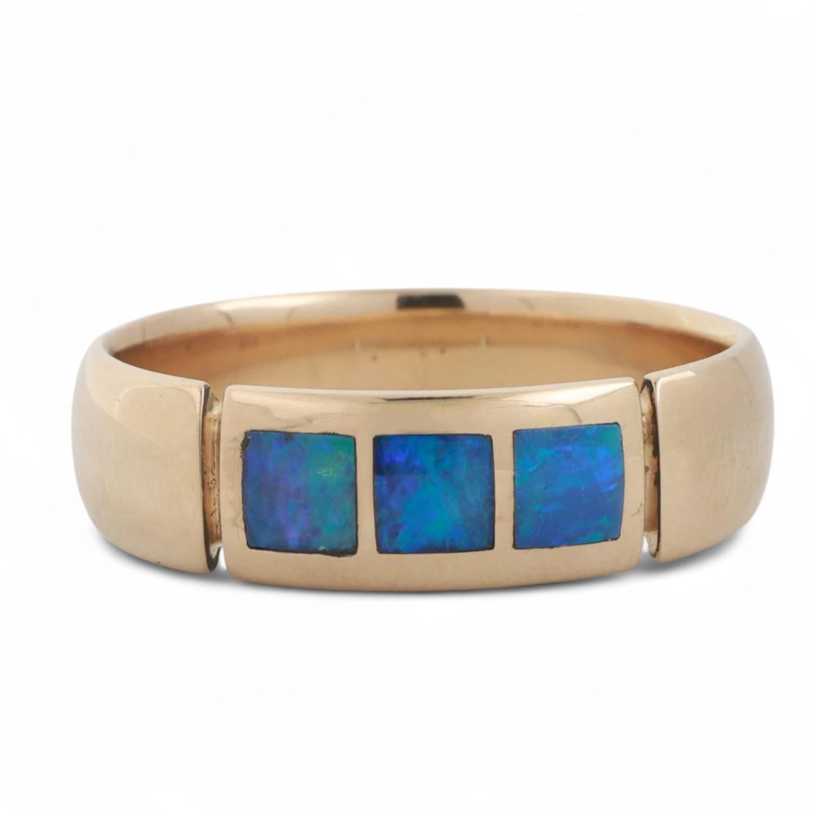 Bagley And Hotchkiss Opal Inlay Band Ring 14K Yellow Gold Size 10.5 Unisex