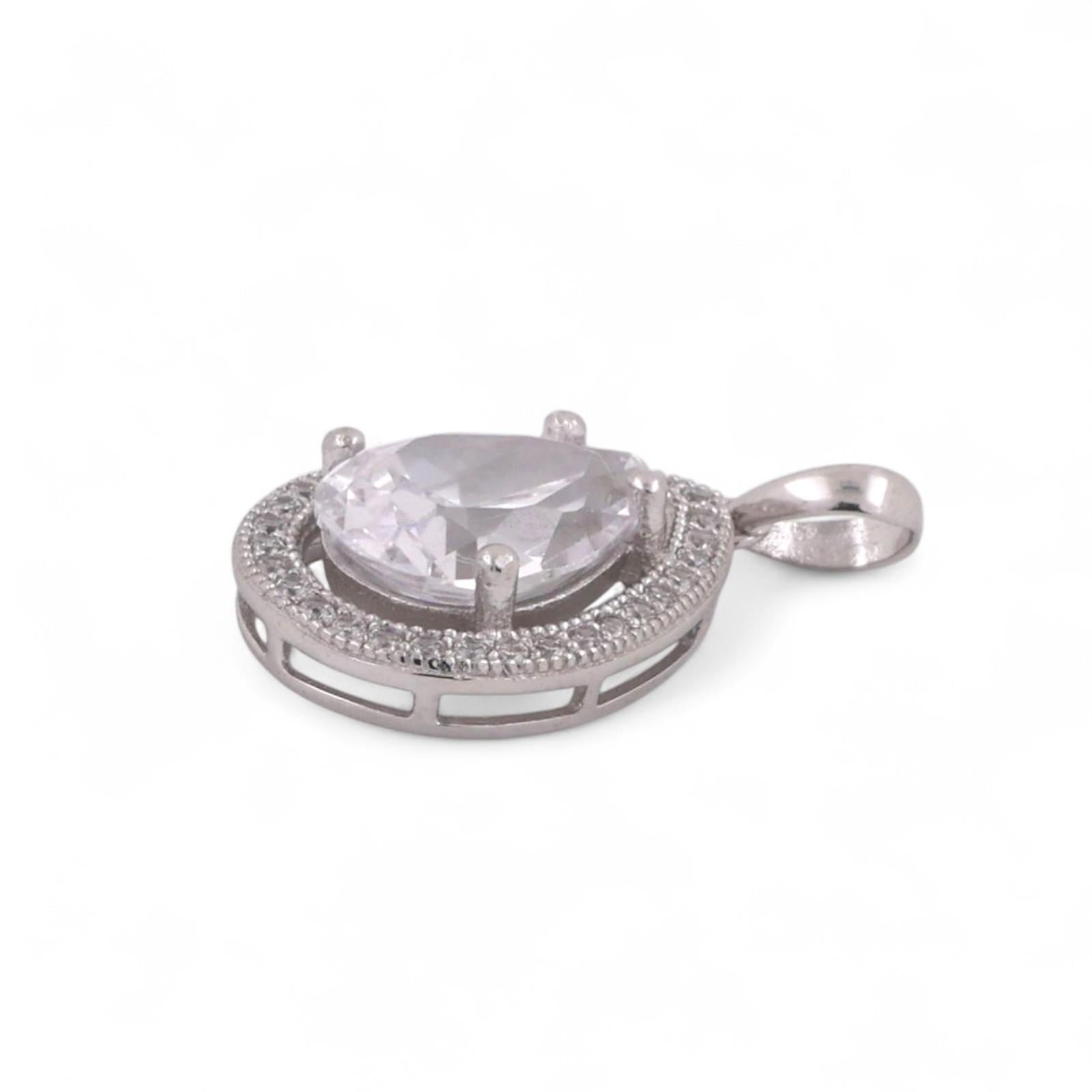 Teardrop Cubic Zirconia Halo Pendant 14K White Gold 0.78" Estate