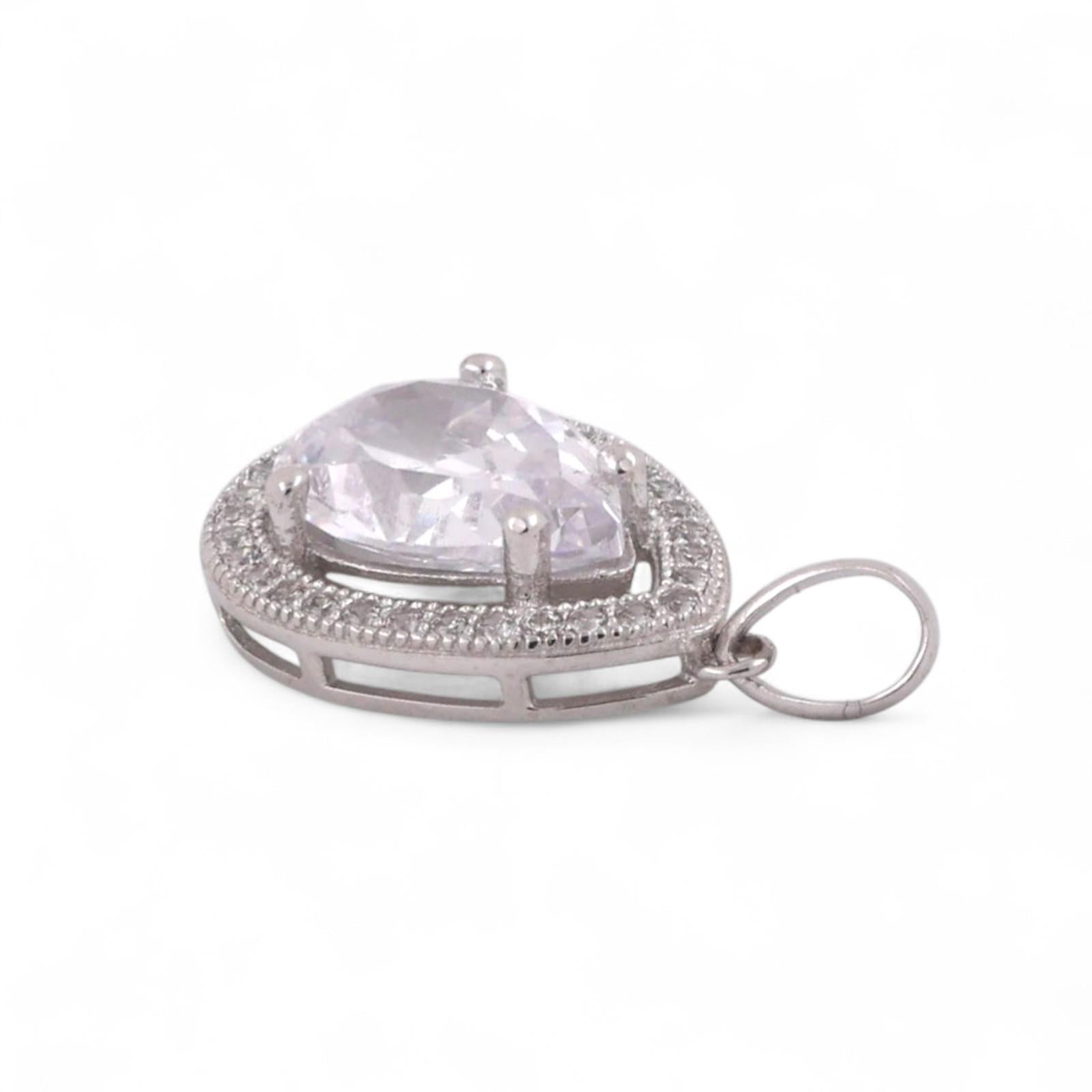 Teardrop Cubic Zirconia Halo Pendant 14K White Gold 0.78" Estate