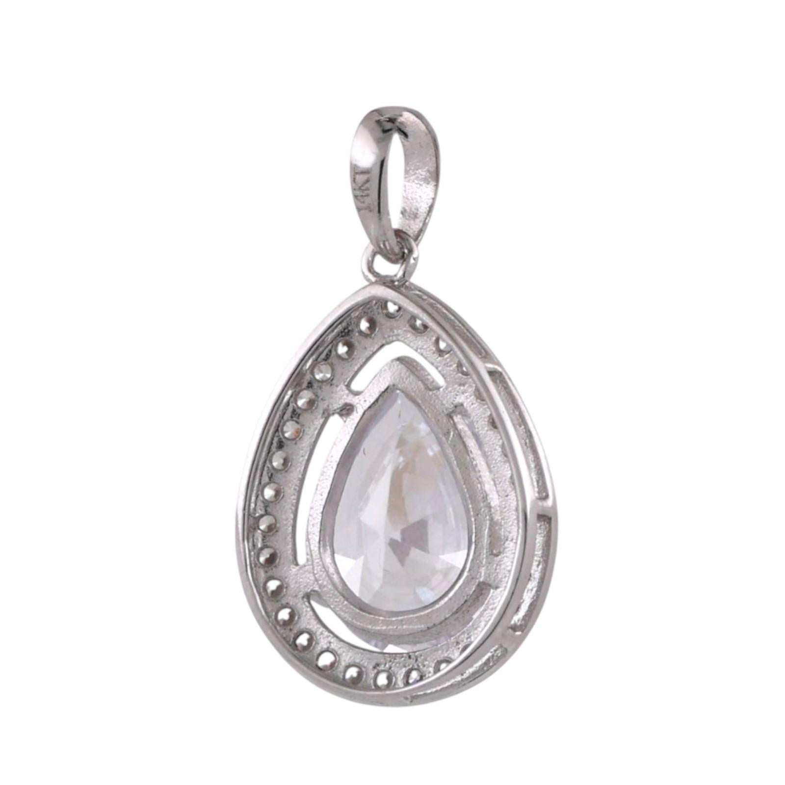 Teardrop Cubic Zirconia Halo Pendant 14K White Gold 0.78" Estate