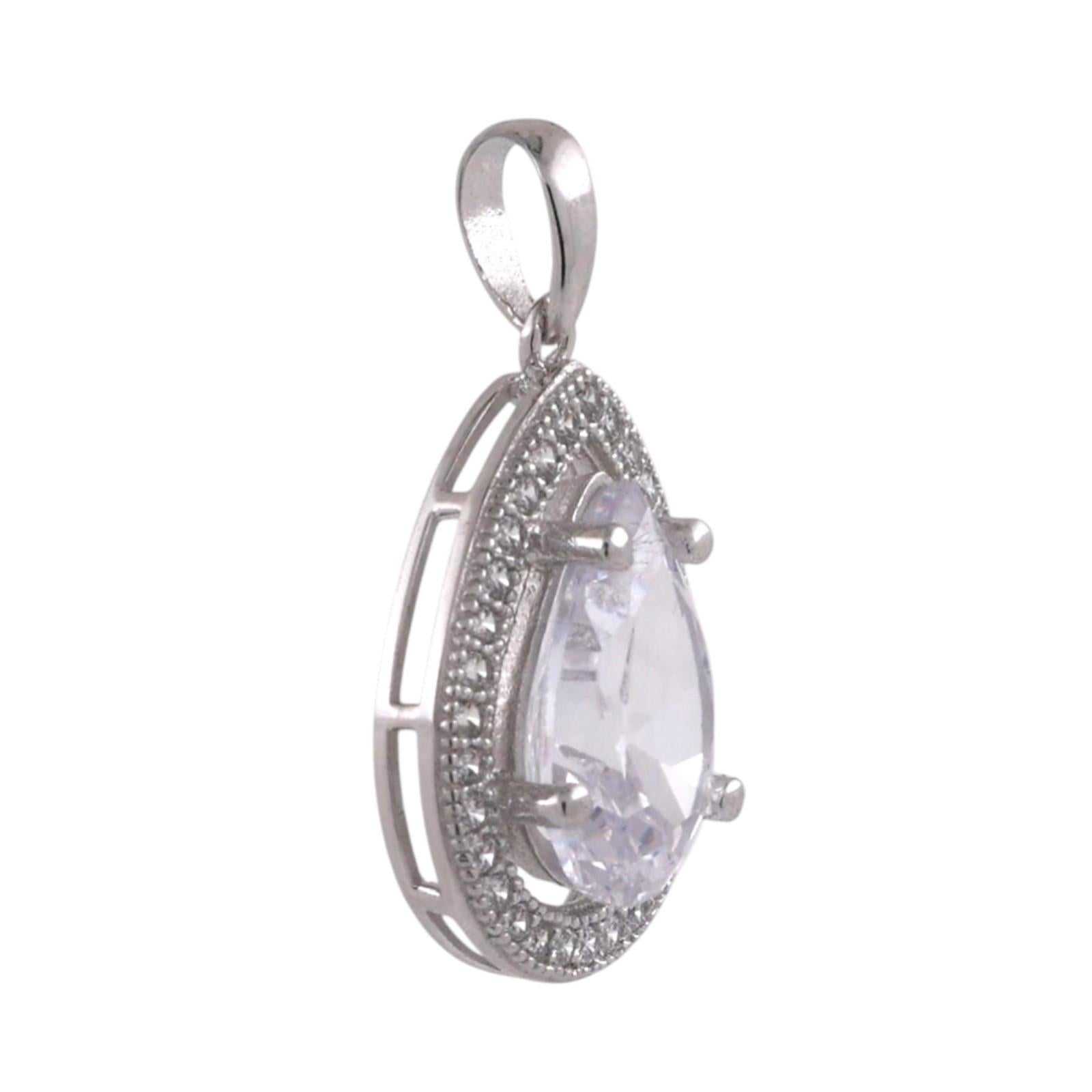 Teardrop Cubic Zirconia Halo Pendant 14K White Gold 0.78" Estate