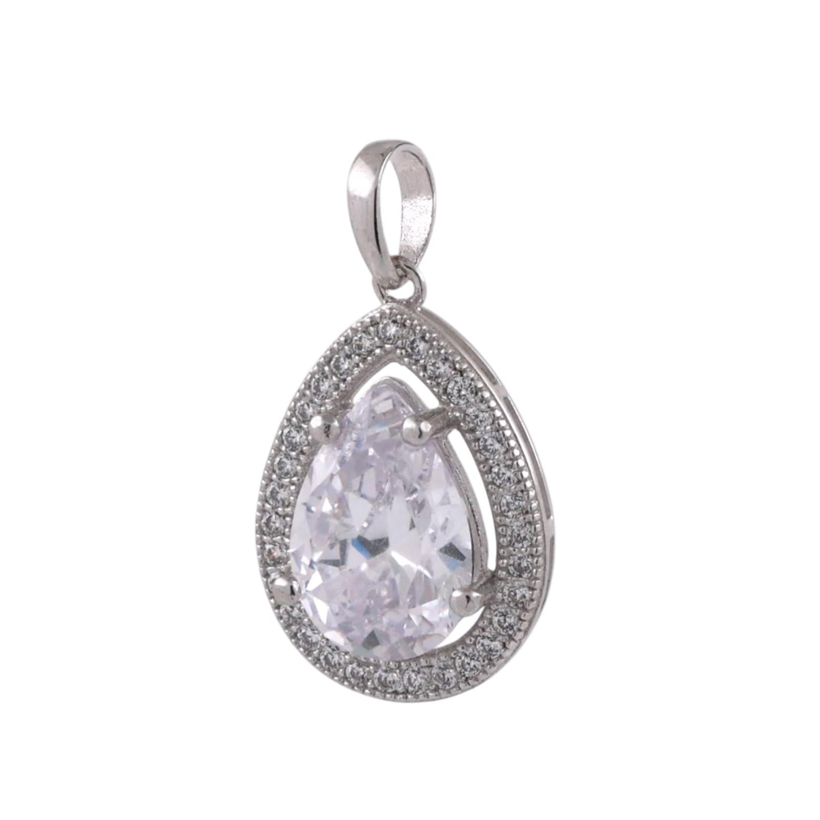 Teardrop Cubic Zirconia Halo Pendant 14K White Gold 0.78" Estate