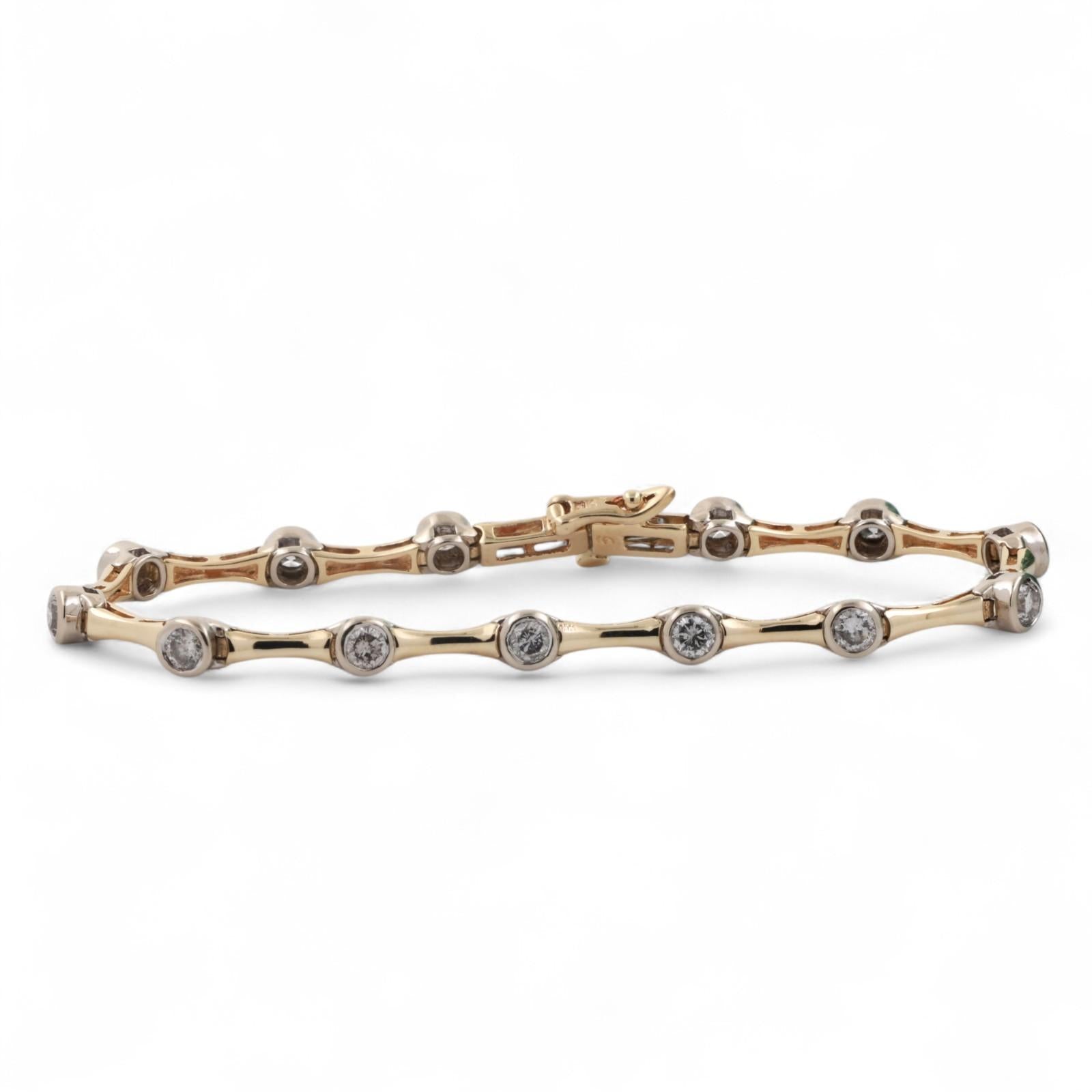 2.00 TW Diamond Bar Link Station Bracelet 14K Gold 7" Ladies Estate