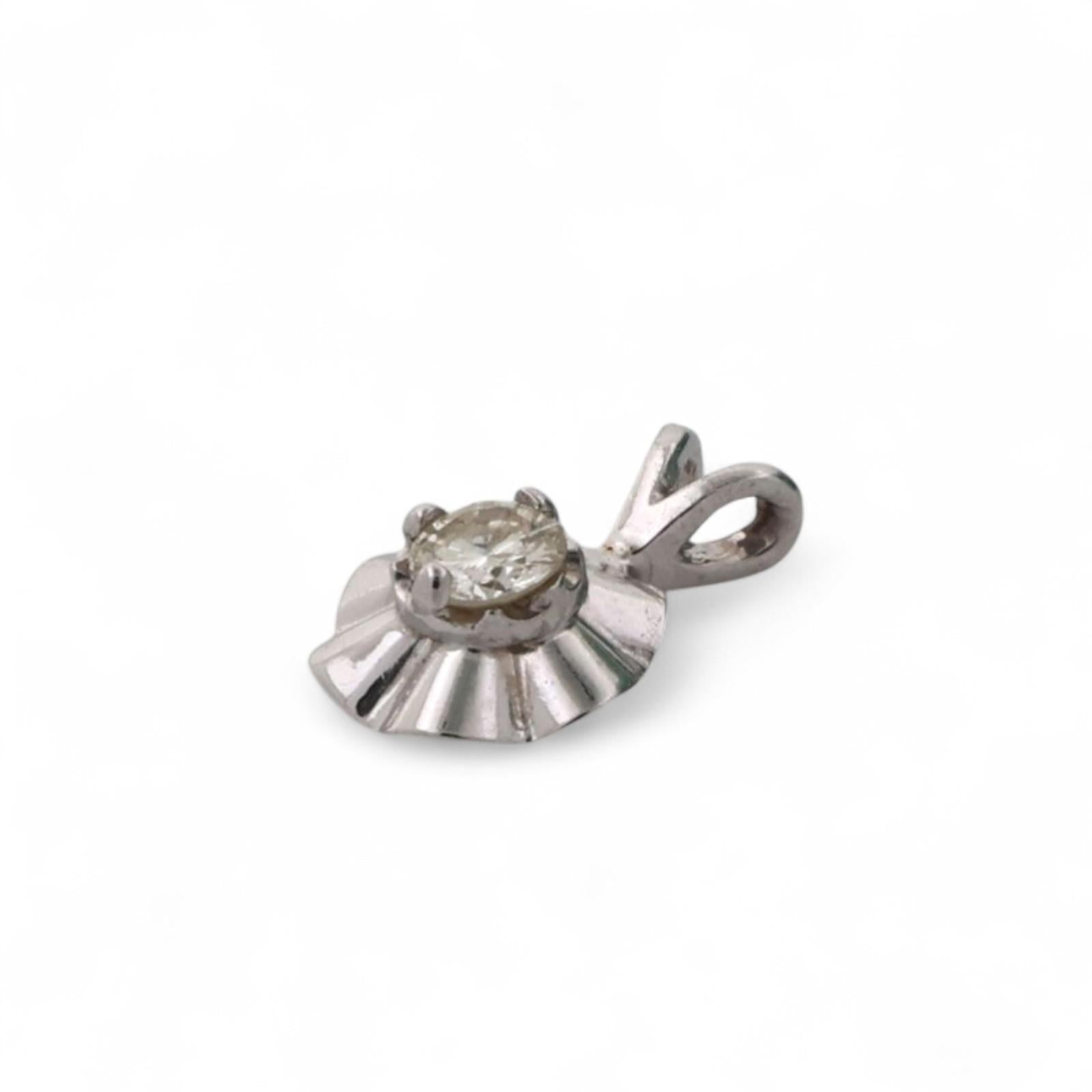 0.15 CT Round Solitaire Diamond Floral Pendant Charm 14K White Gold 0.43" Estate