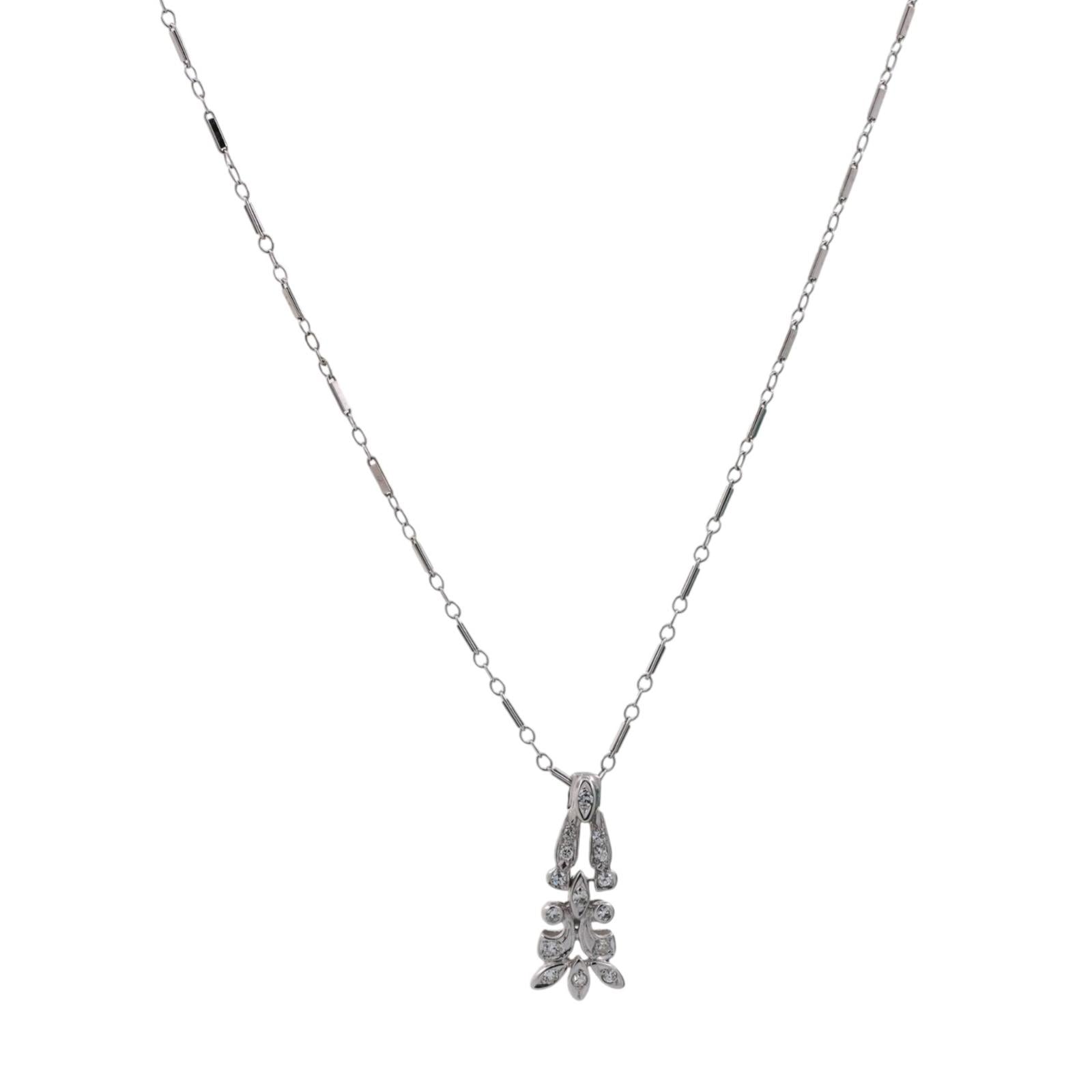0.15 TW Diamond Floral Pendant Chain Necklace 14K White Gold 16.25" Ladies