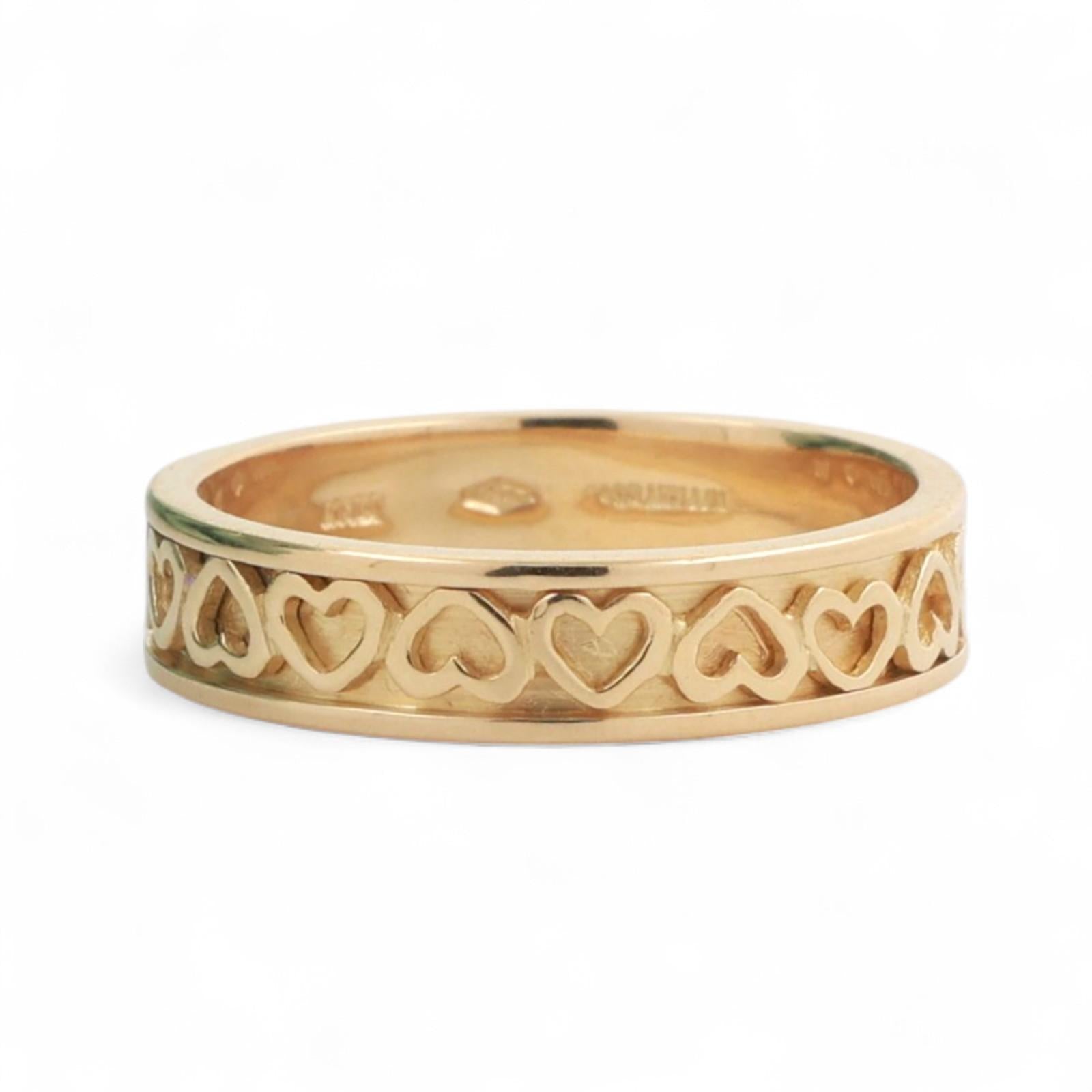 Tiffany and Co. Cutout Heart Band Ring 18K Yellow Gold Size 7 Estate