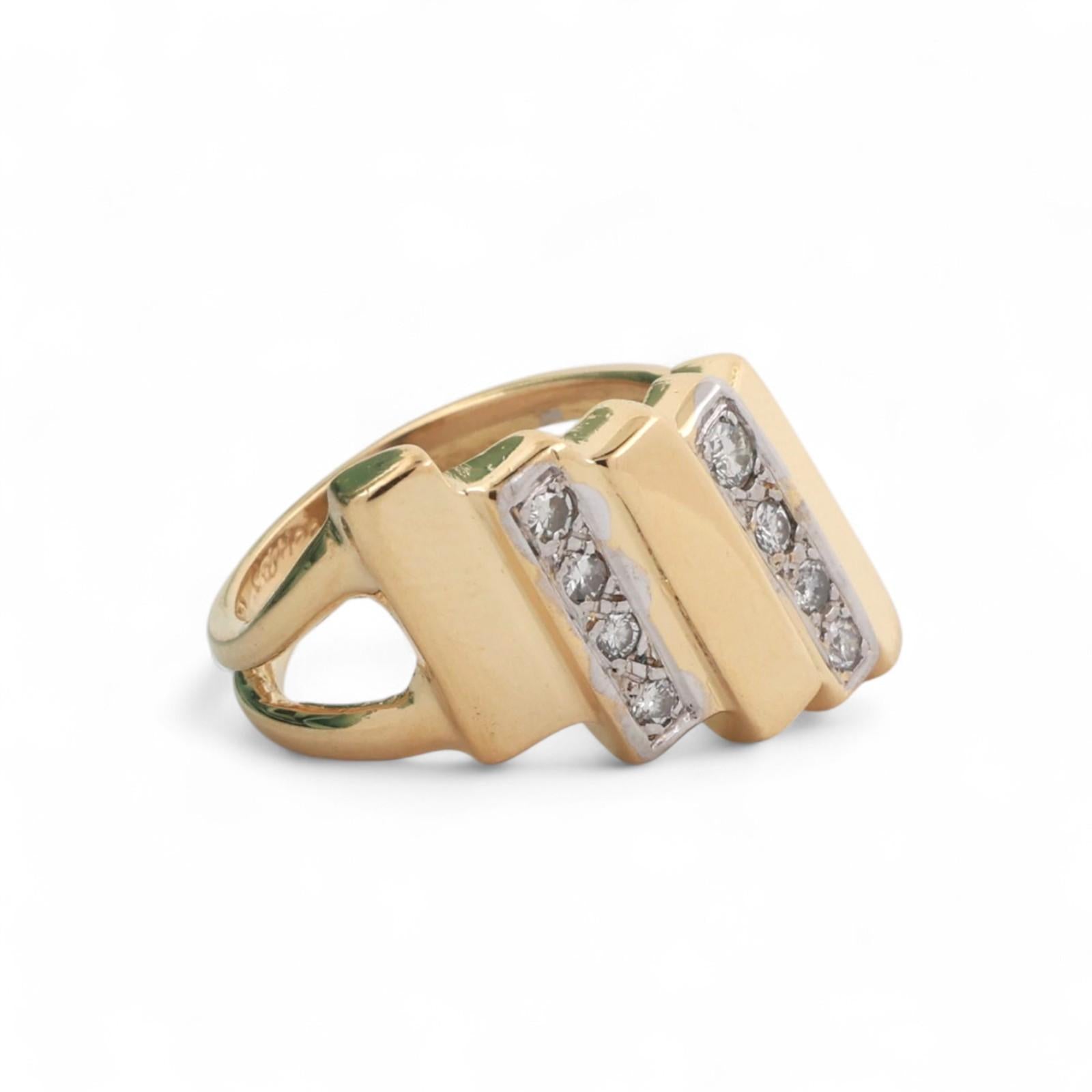 0.25 TW Diamond Wide Band Bar Ring 18K Gold Size 6.5 Estate