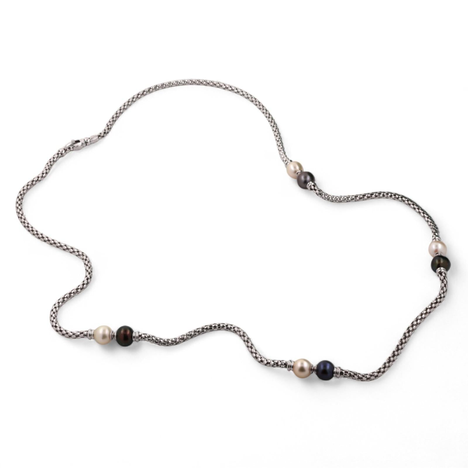 FOPE Cultured Akoya Pearl Station Necklace 18K White Gold 26" Ladies Estate