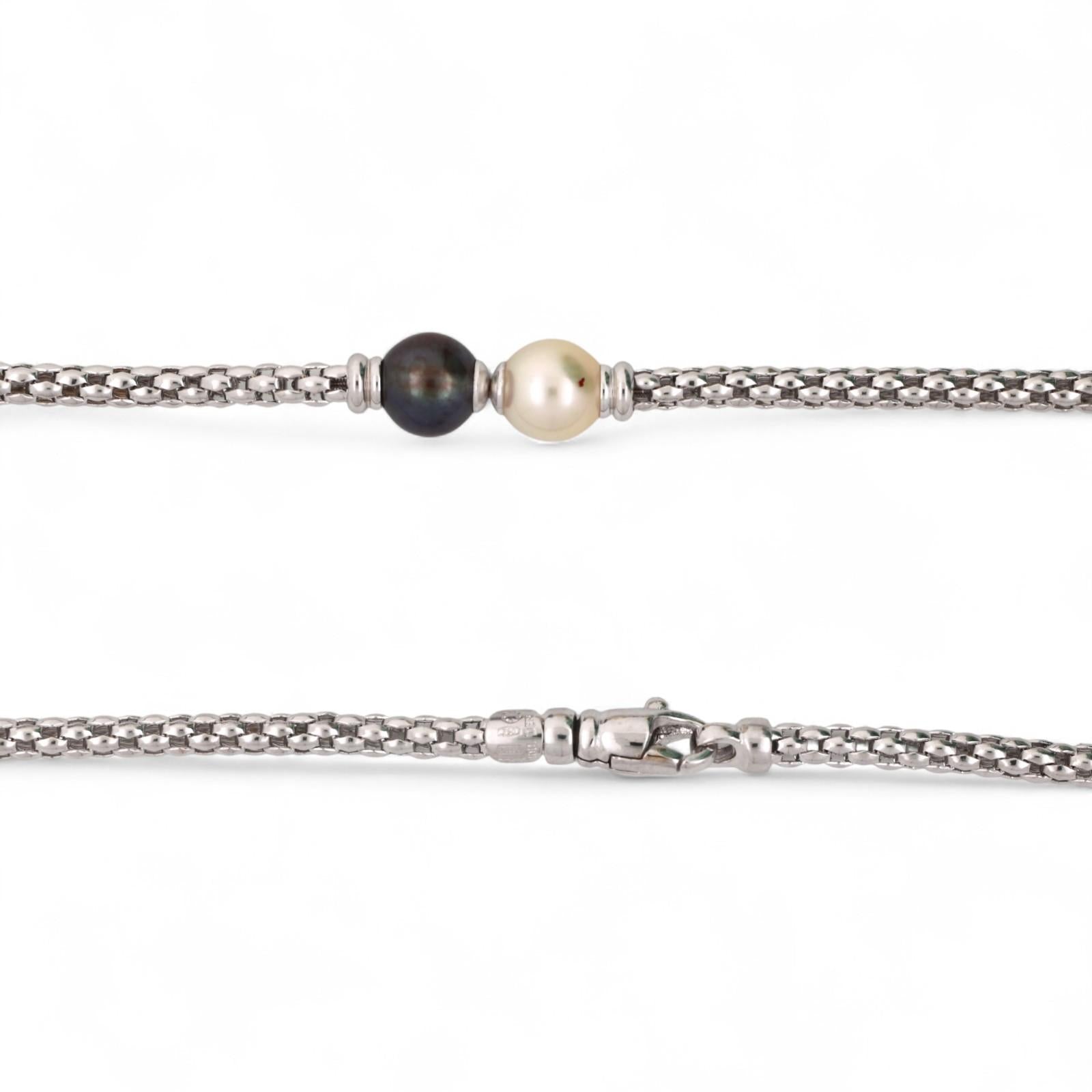 FOPE Cultured Akoya Pearl Station Necklace 18K White Gold 26" Ladies Estate