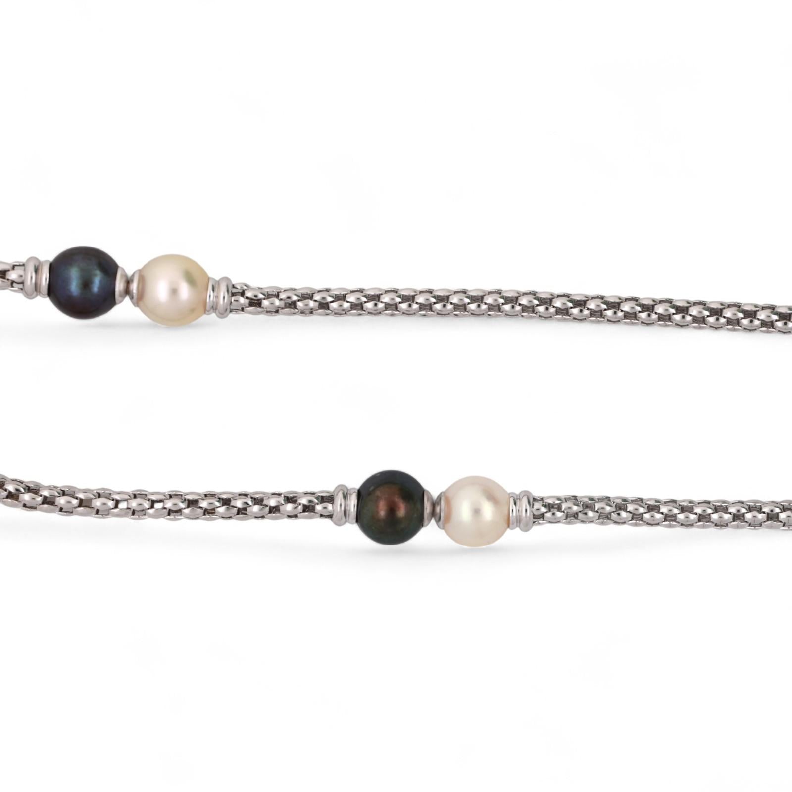 FOPE Cultured Akoya Pearl Station Necklace 18K White Gold 26" Ladies Estate