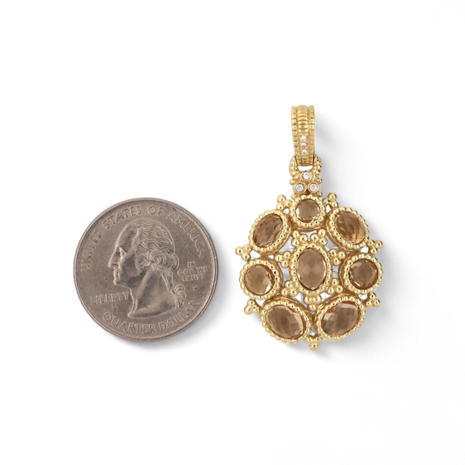 Judith Ripka Citrine Diamond Pendant 18K Yellow Gold 3.00 CTW 1.60" Ladies