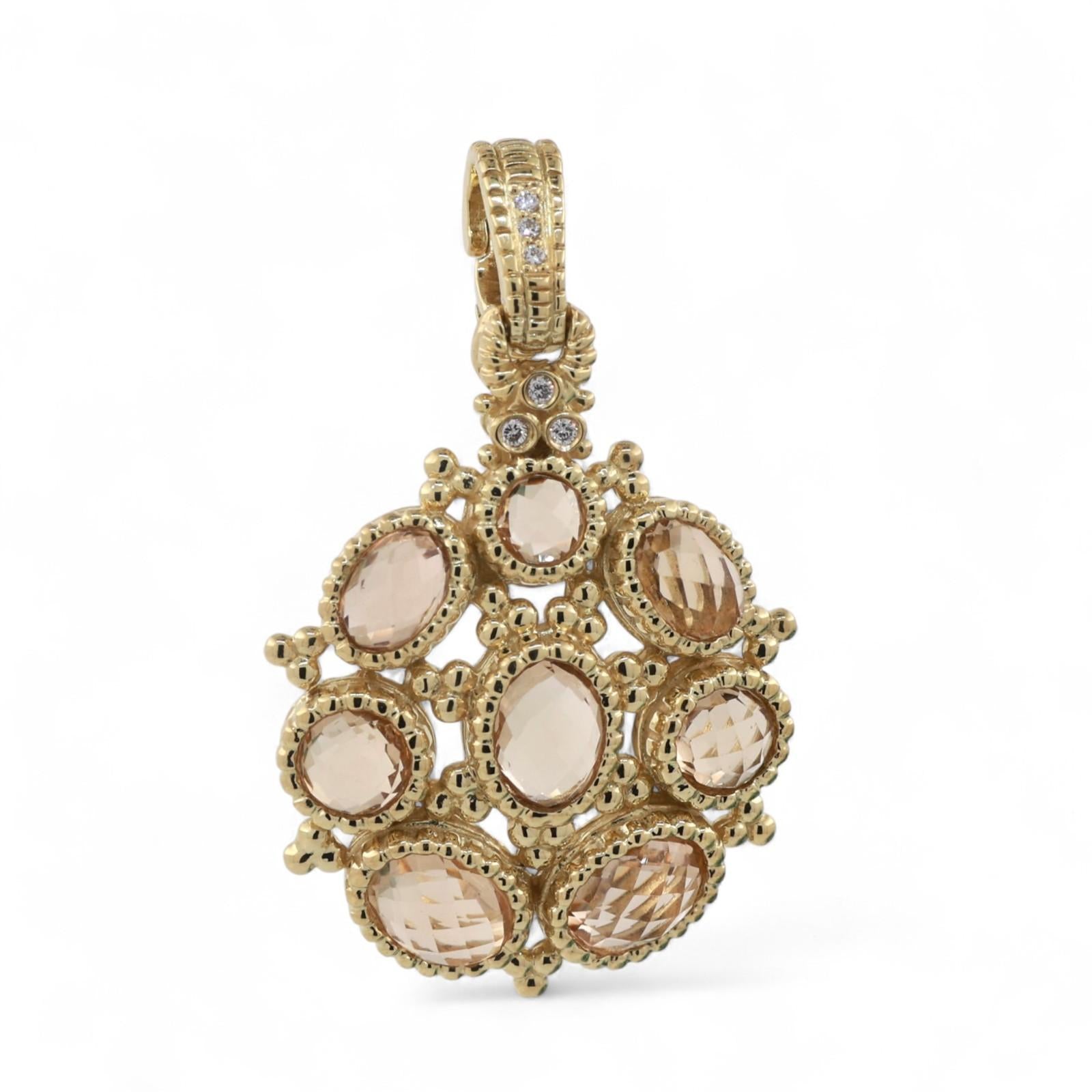 Judith Ripka Citrine Diamond Pendant 18K Yellow Gold 3.00 CTW 1.60" Ladies