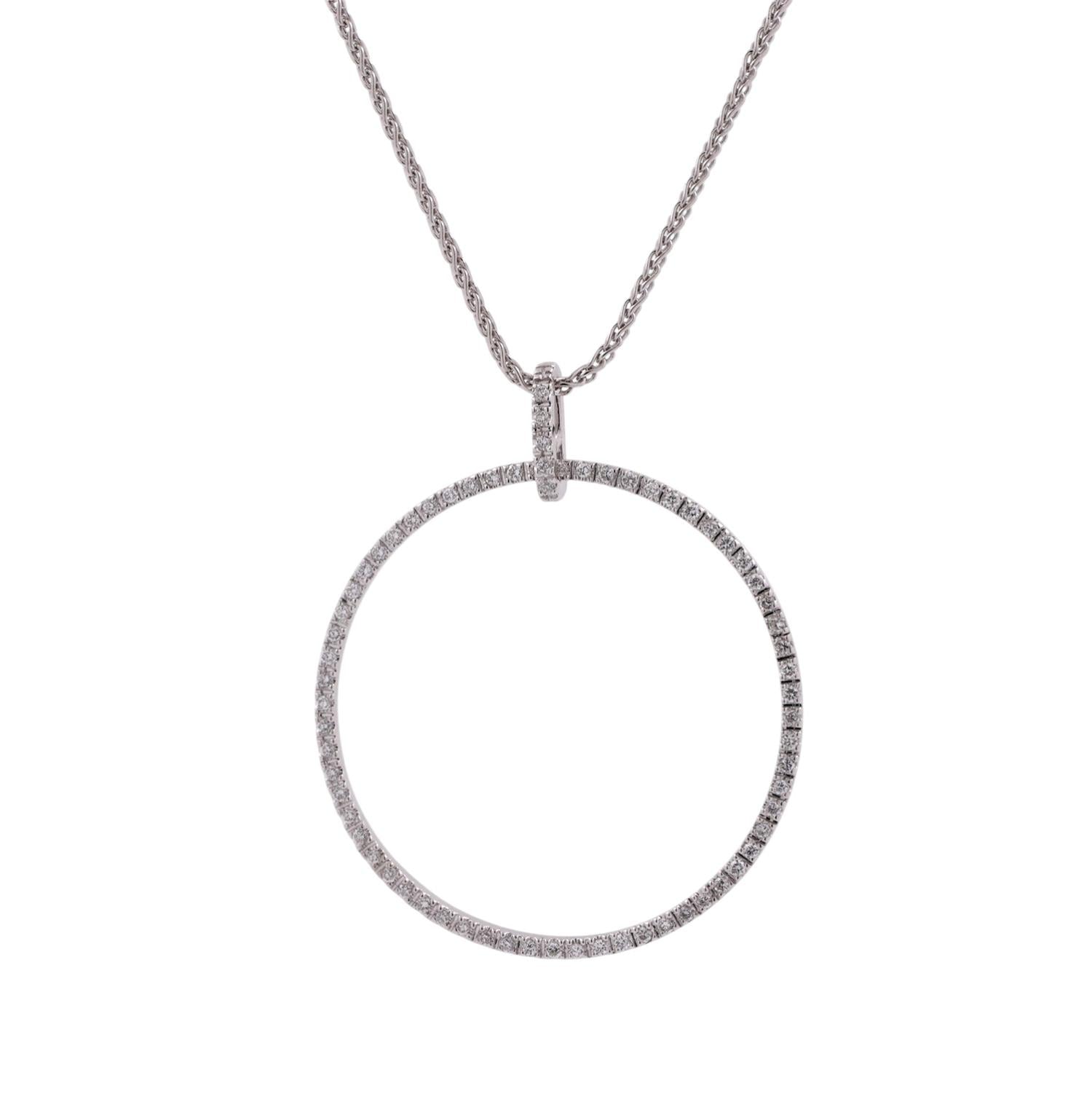 0.75 TW Circle of Life Diamond Pendant Spiga Wheat Chain Necklace 18K Gold 19.5"