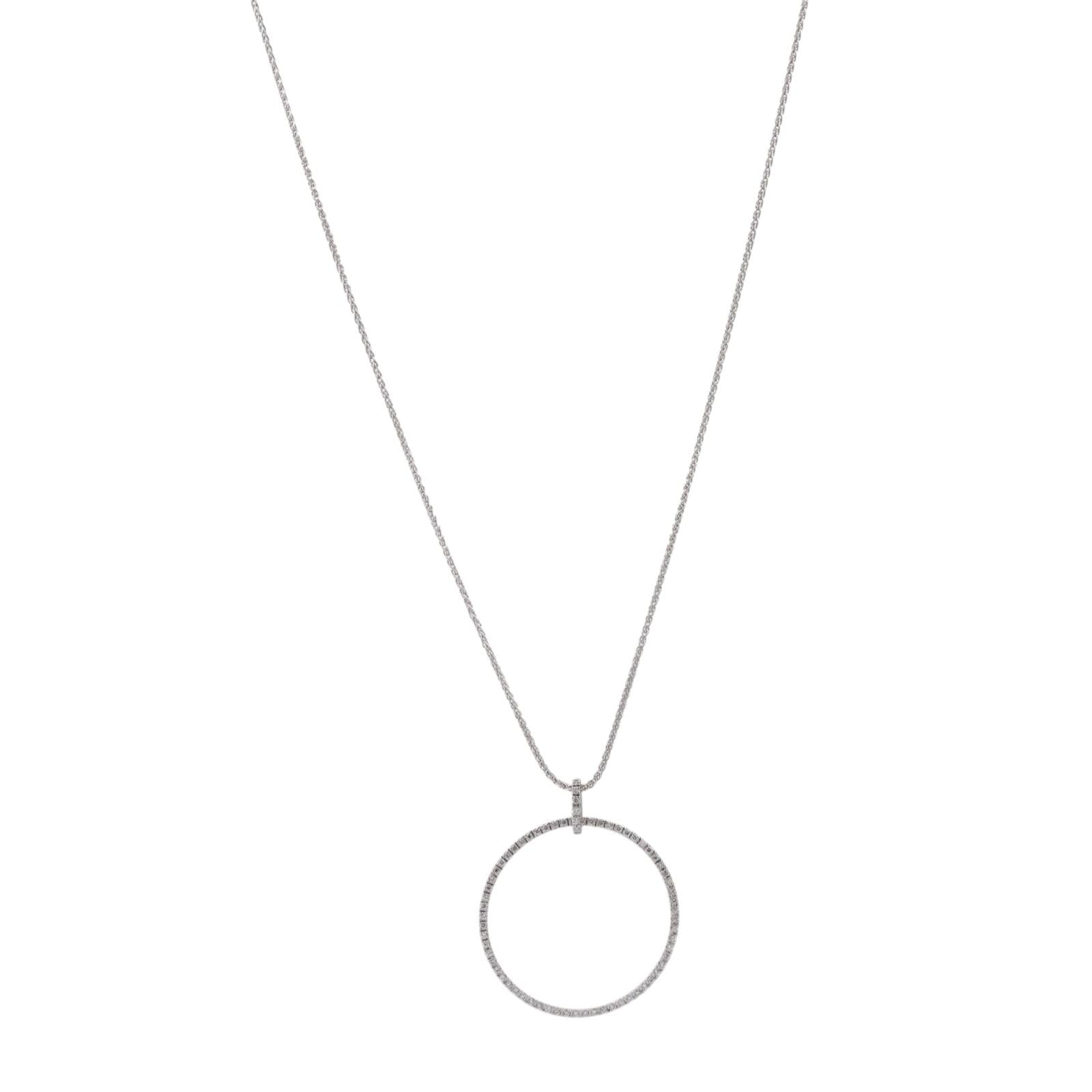 0.75 TW Circle of Life Diamond Pendant Spiga Wheat Chain Necklace 18K Gold 19.5"