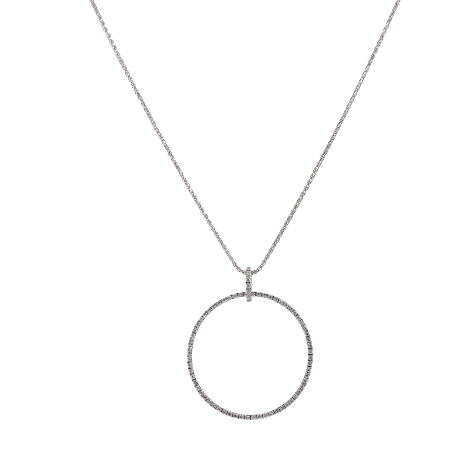 0.75 TW Circle of Life Diamond Pendant Spiga Wheat Chain Necklace 18K Gold 19.5"