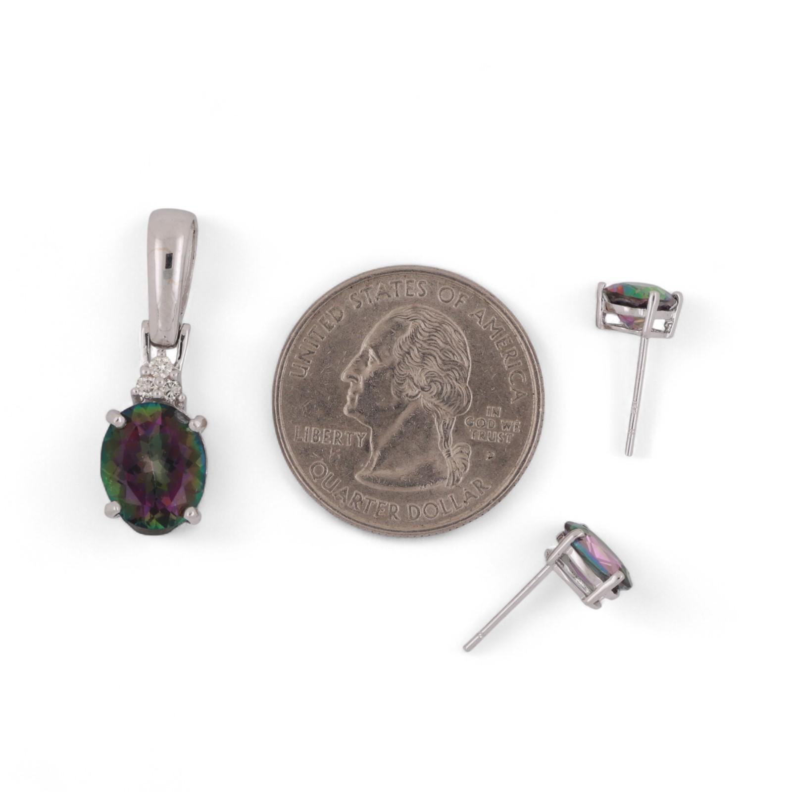 Mystic Topaz Diamond Pendant Earring Set 14K White Gold 7.80 CTW Estate