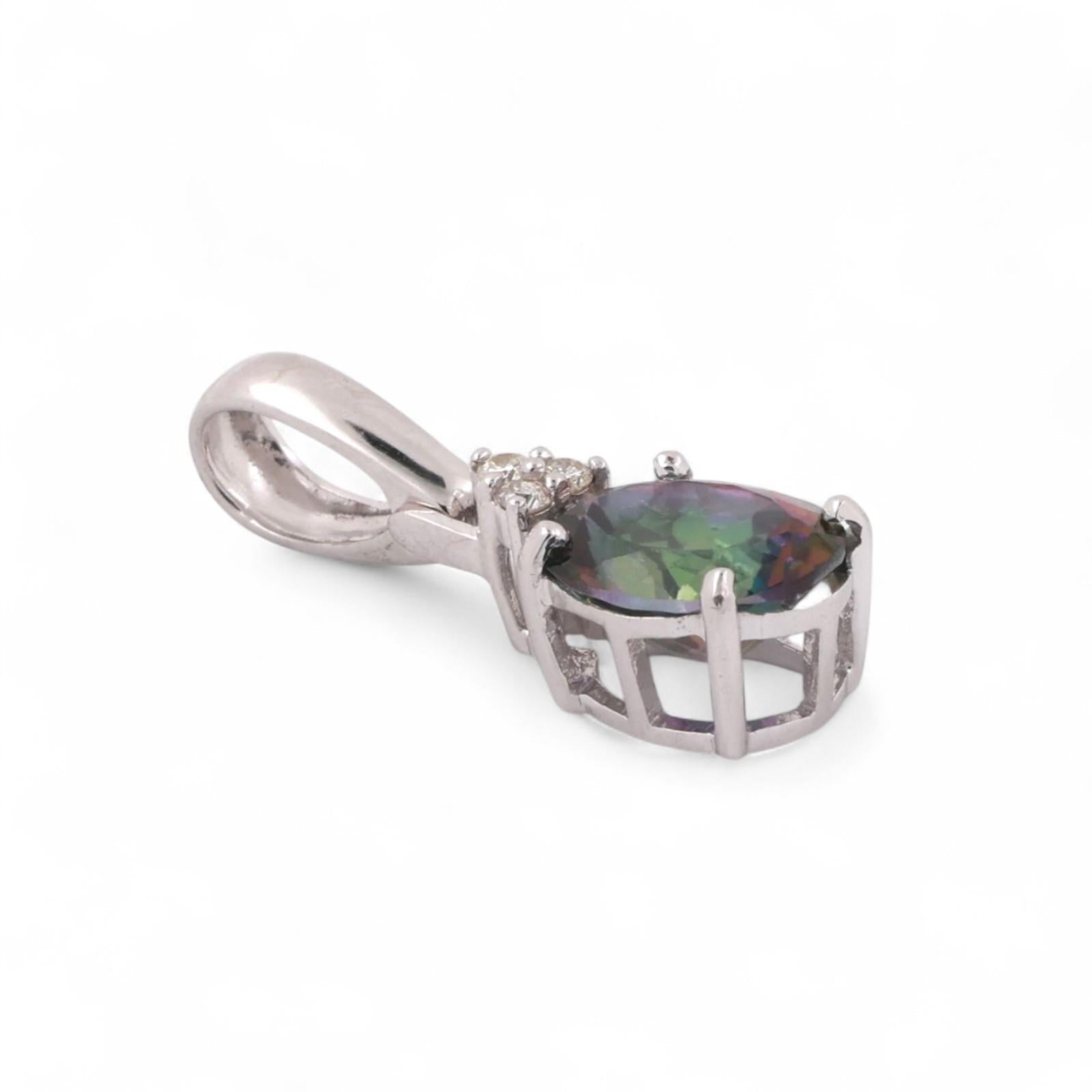 Mystic Topaz Diamond Pendant Earring Set 14K White Gold 7.80 CTW Estate