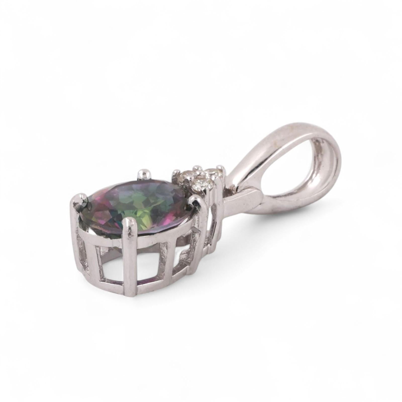 Mystic Topaz Diamond Pendant Earring Set 14K White Gold 7.80 CTW Estate
