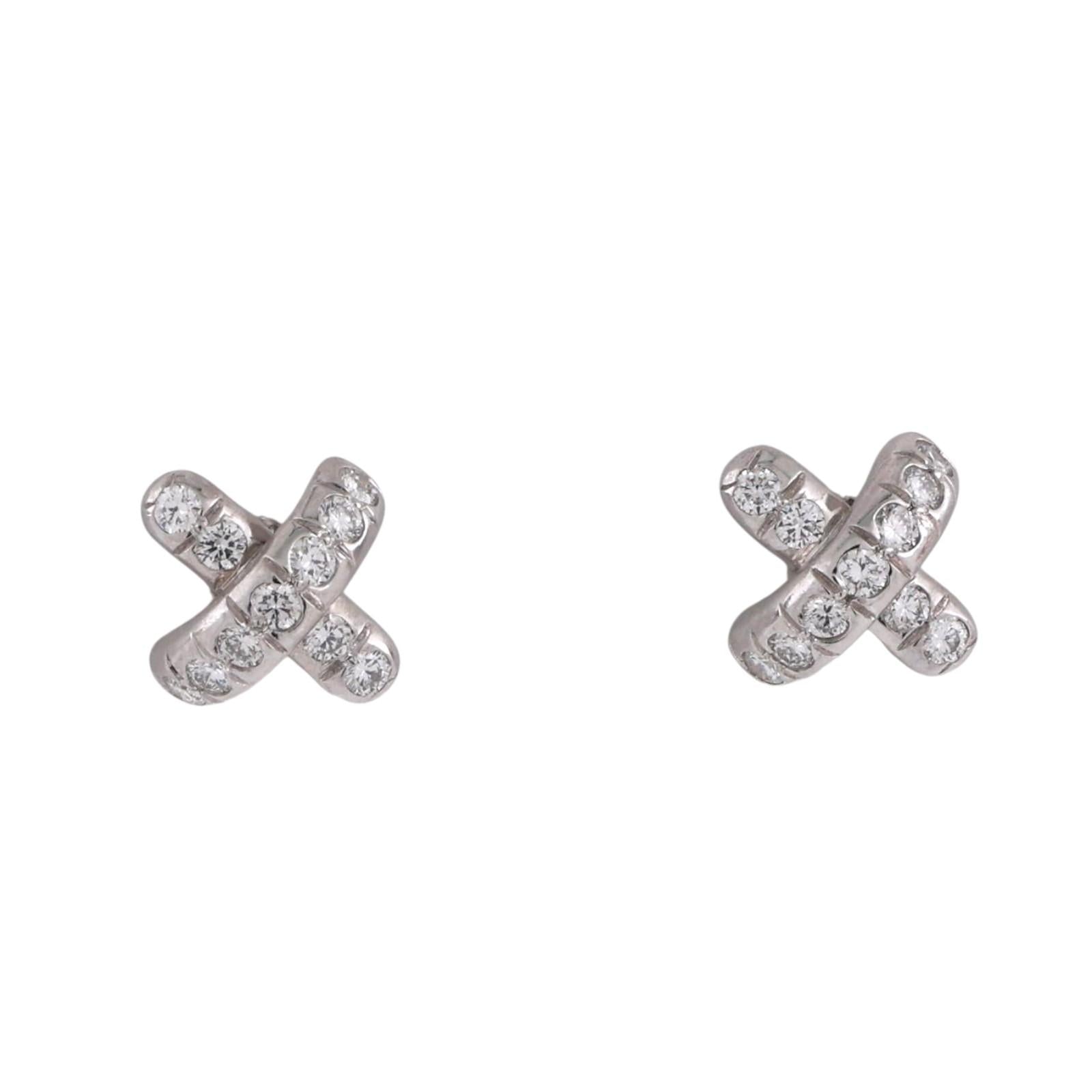 Tiffany & Co. Diamond X Cross Stitch Stud Earrings Platinum 0.38 TW Estate