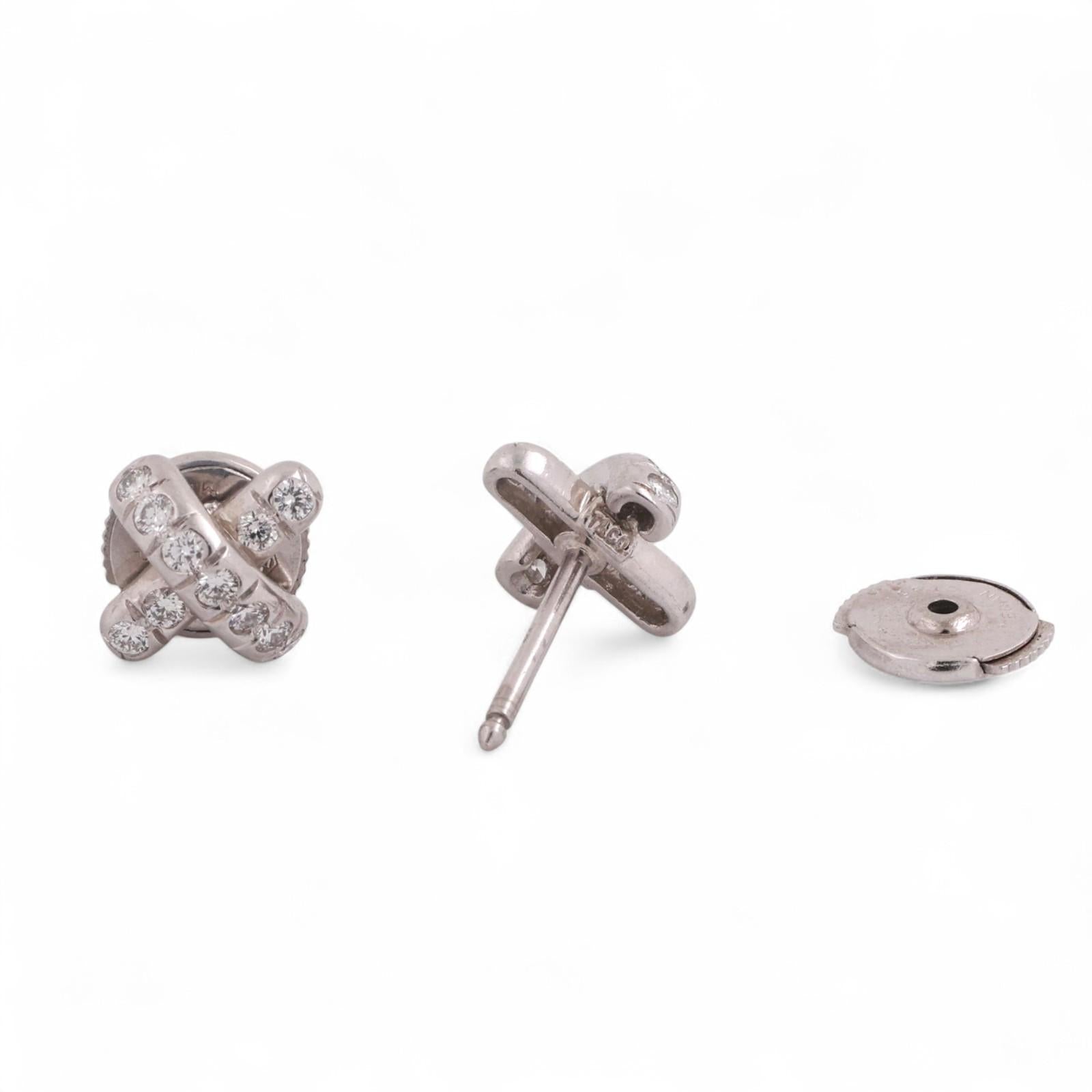 Tiffany & Co. Diamond X Cross Stitch Stud Earrings Platinum 0.38 TW Estate