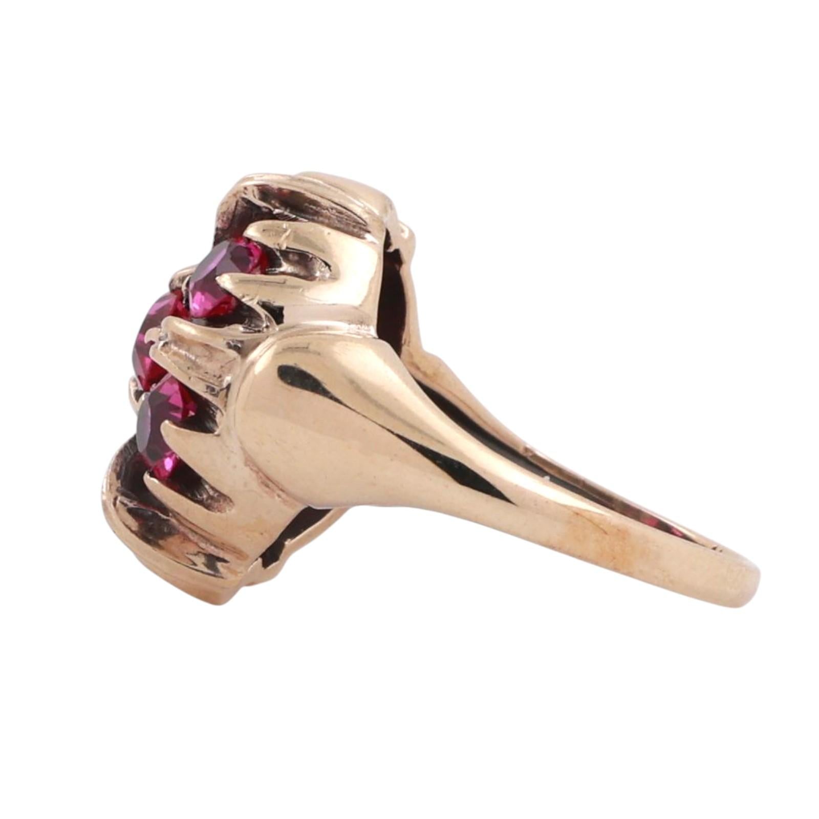 Ruby Floral Cocktail Ring 10K Yellow Gold 1.25 CTW Lab Grown Size 3.75